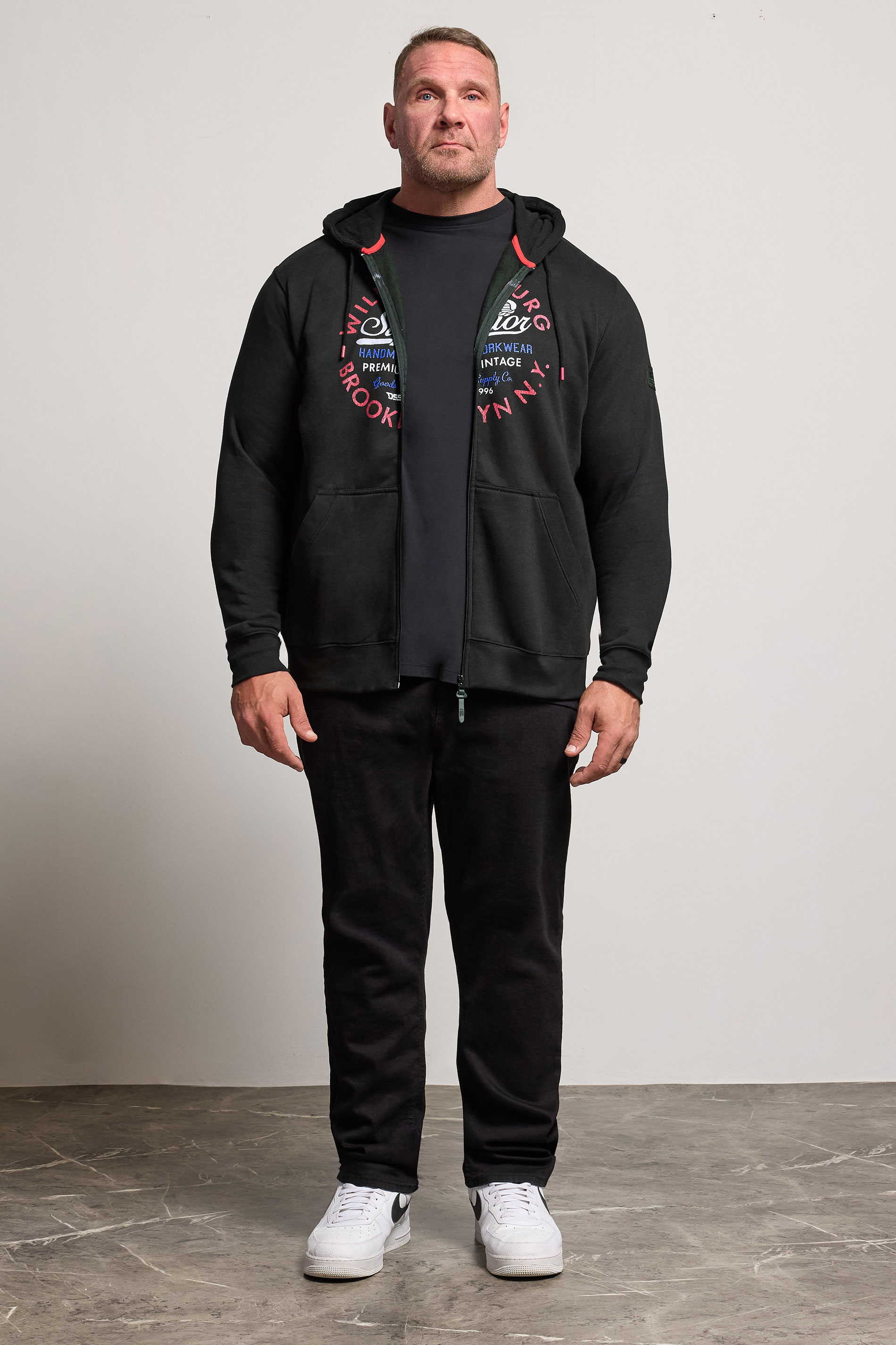 D555 Big & Tall Black 'Brooklyn N.Y.' Zip Through Hoodie | BadRhino 2