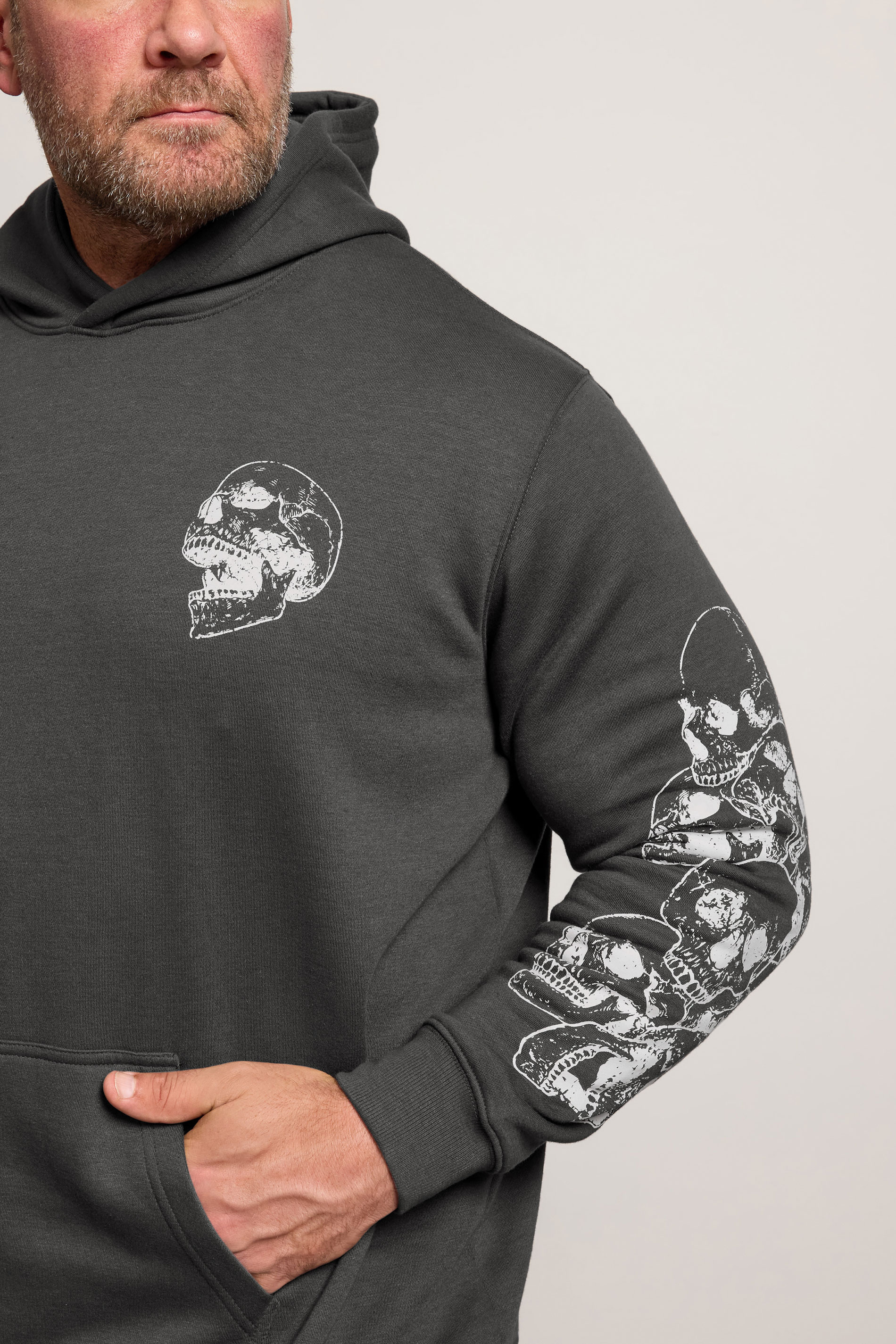 BadRhino Big & Tall Ebony Grey Skull Print Hoodie | BadRhino 5
