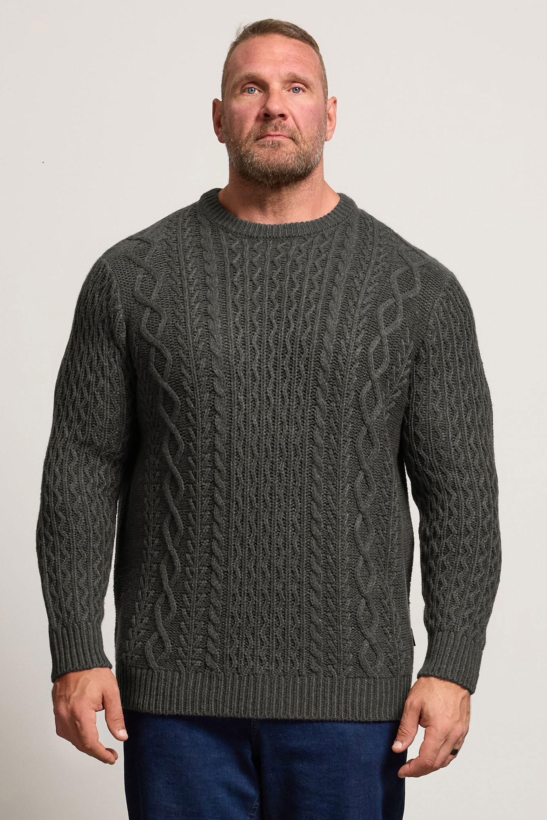BadRhino Big & Tall Charcoal Grey Crew Neck Cable Knit Jumper | BadRhino 1