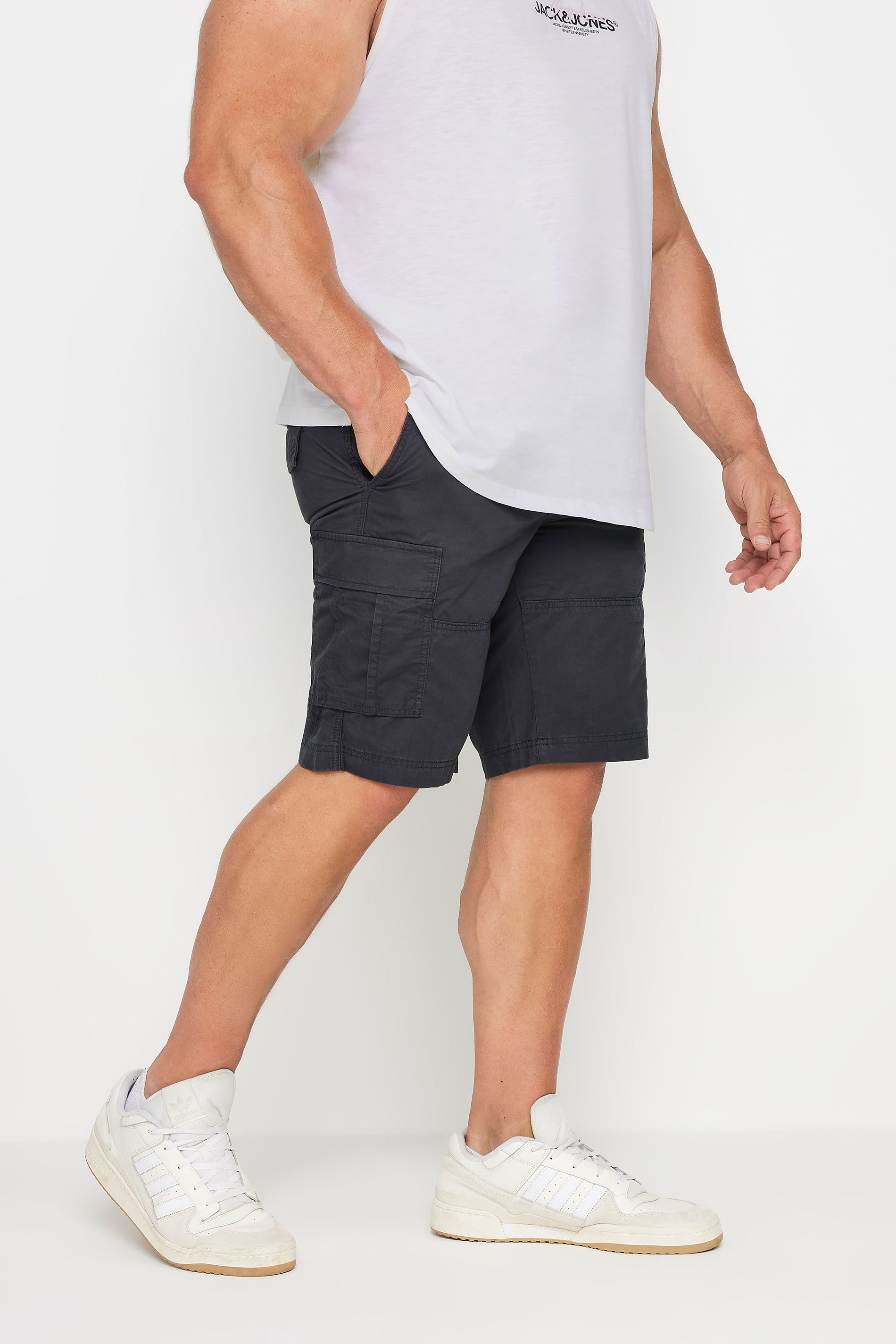 JACK & JONES Big & Tall Asphalt Grey Cargo Shorts | BadRhino 1