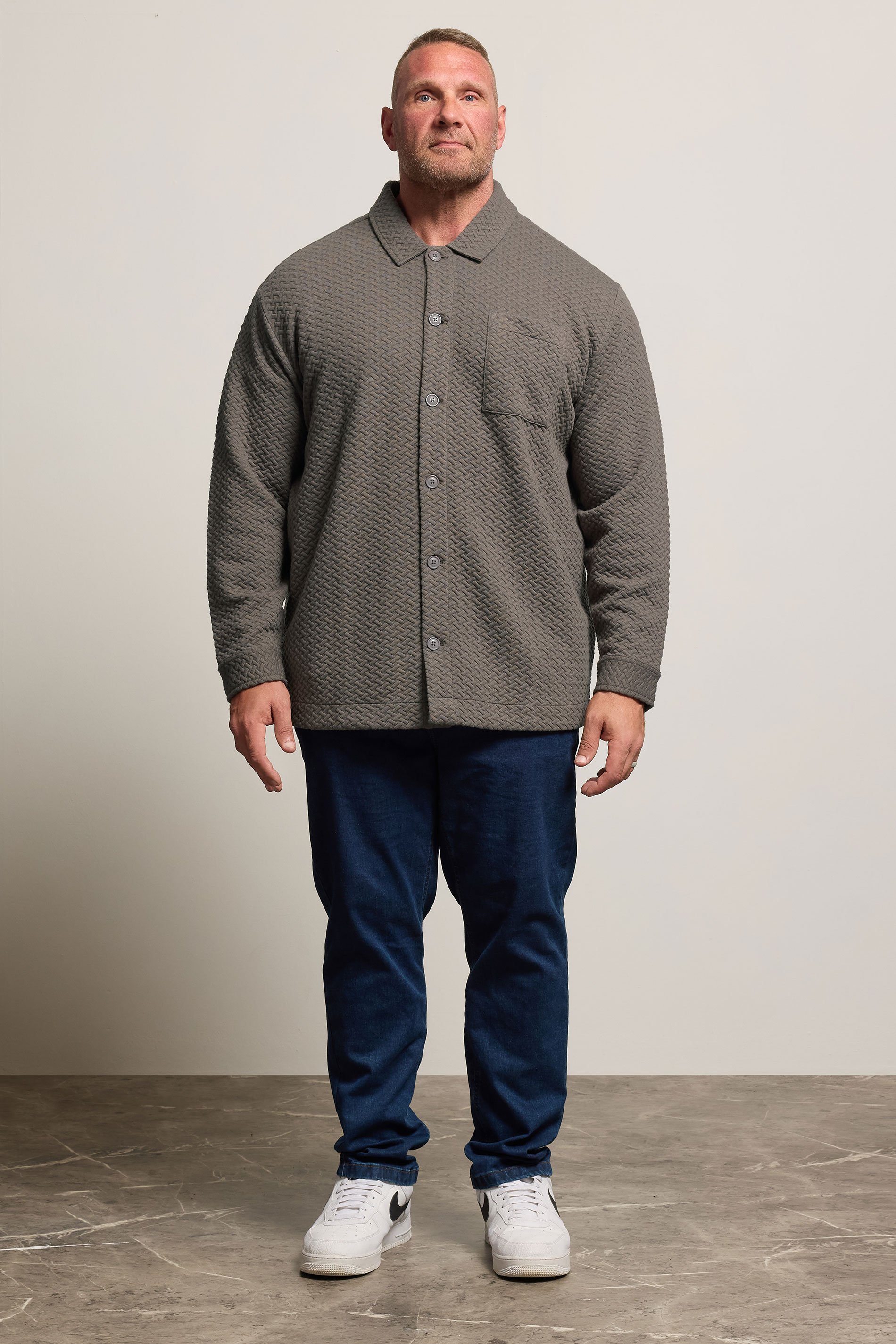 BadRhino Big & Tall Beige Brown Jersey Textured Overshirt | BadRhino 3