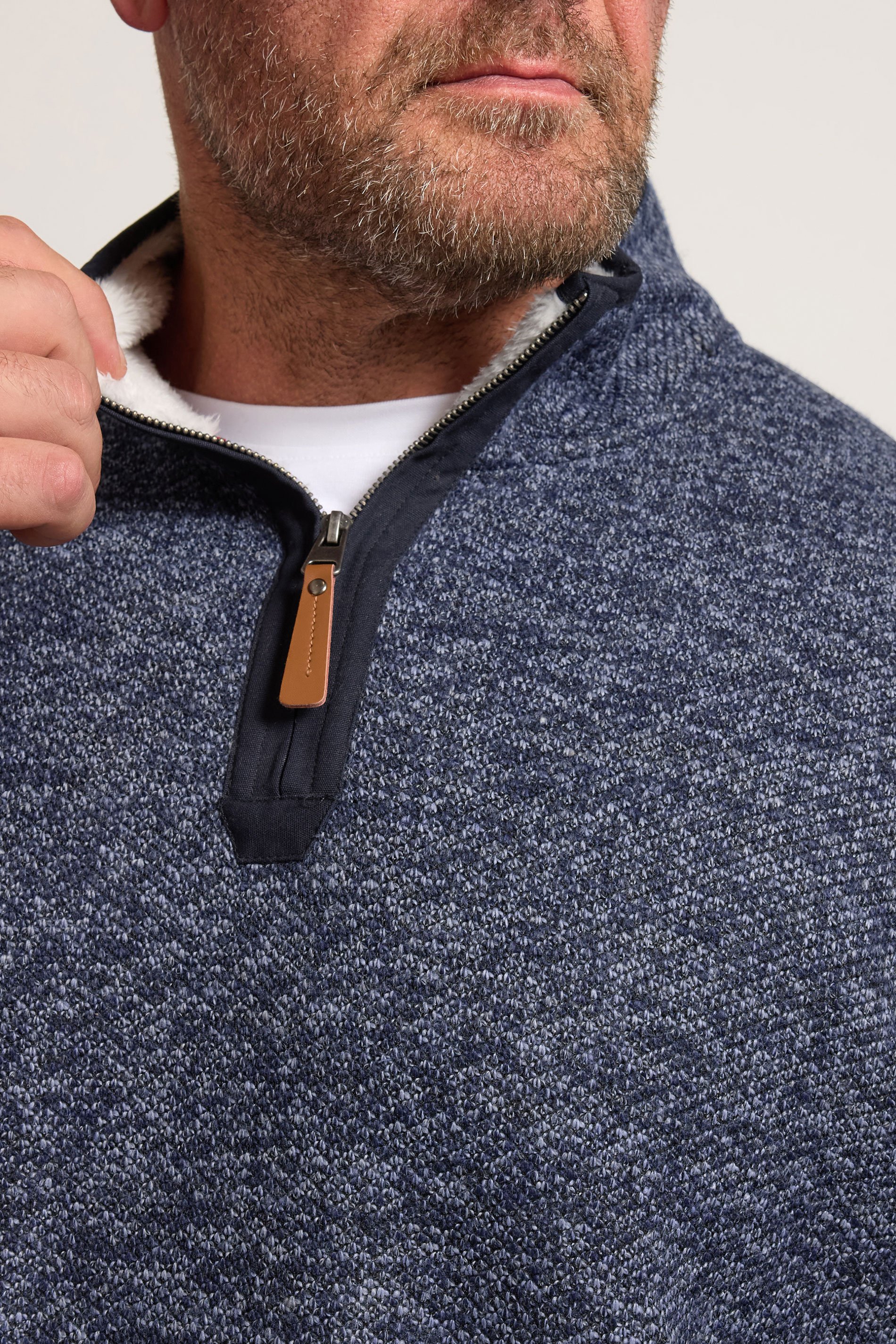 BadRhino Big & Tall Navy Blue Sherpa Lined Quarter Zip Jumper | BadRhino 4