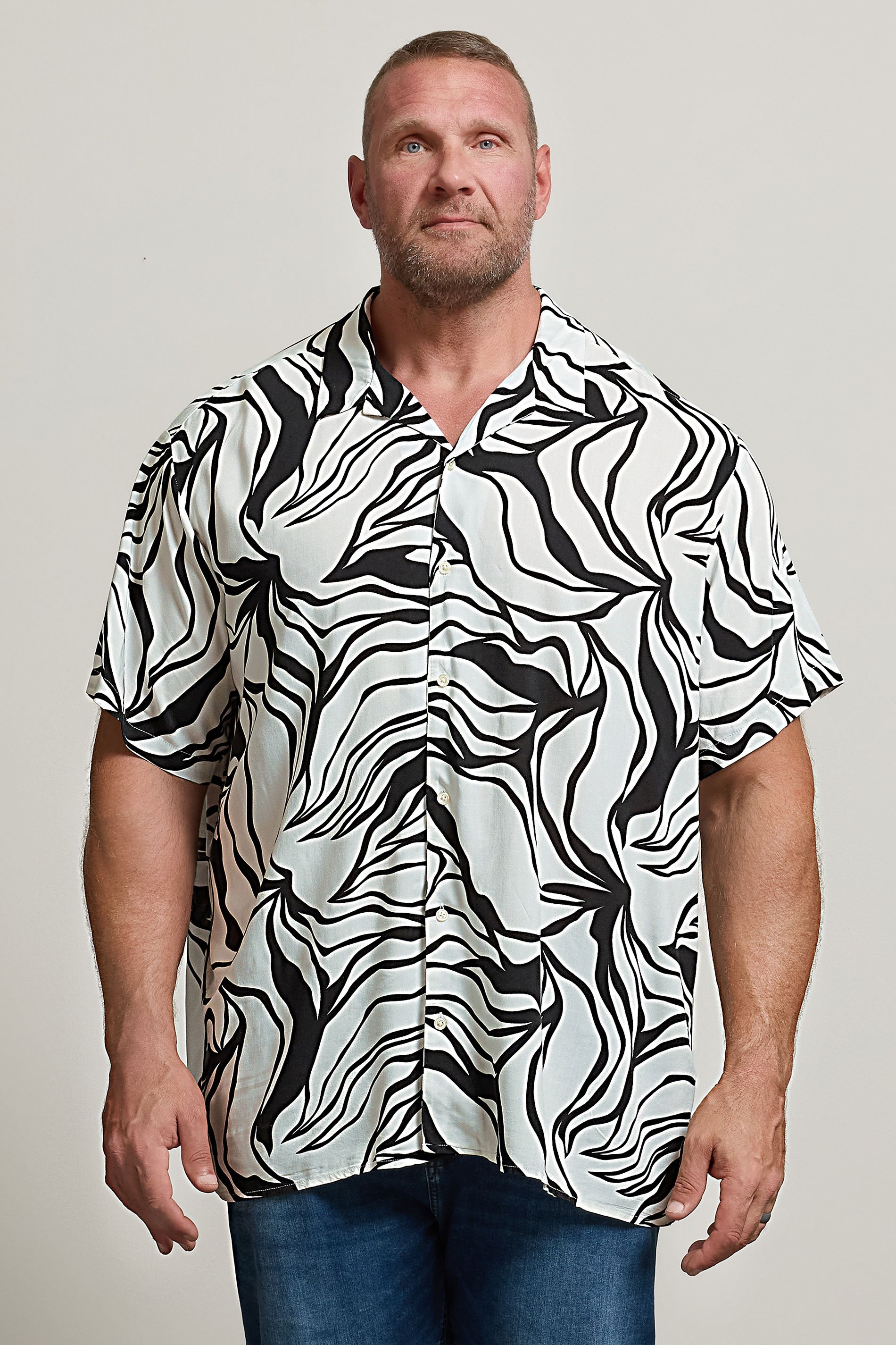 JACK & JONES Big & Tall Black & White Abstract Print Resort Shirt 1