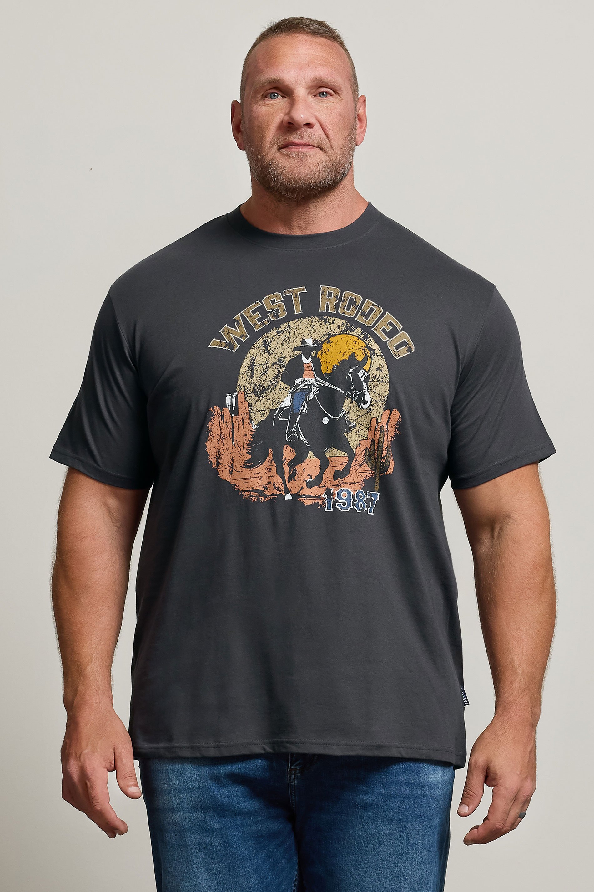 BadRhino Big & Tall Ebony Grey 'West Rodeo' Graphic T-Shirt | BadRhino 1
