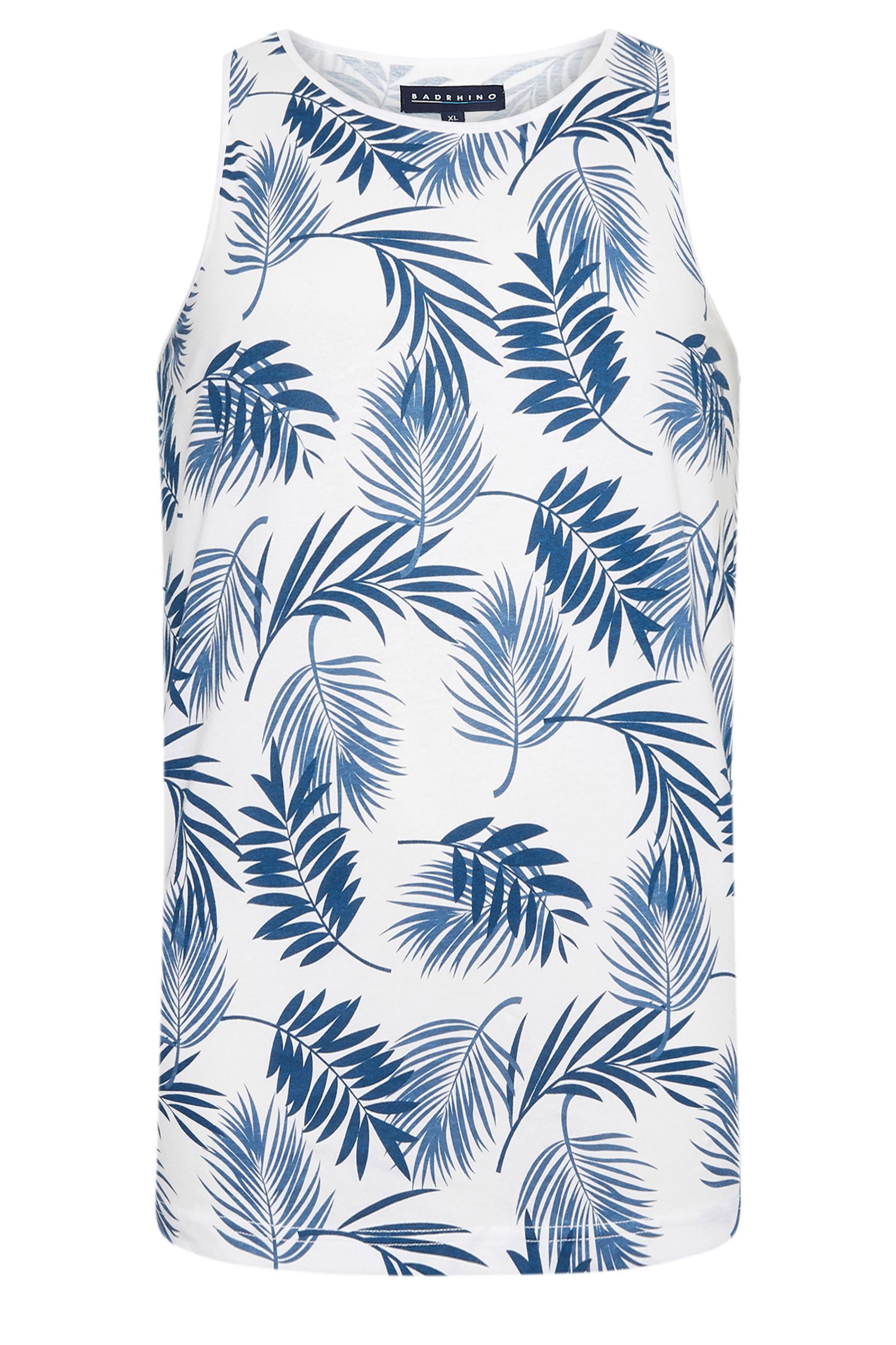 BadRhino Big & Tall White Leaf Print Vest Top | BadRhino 4