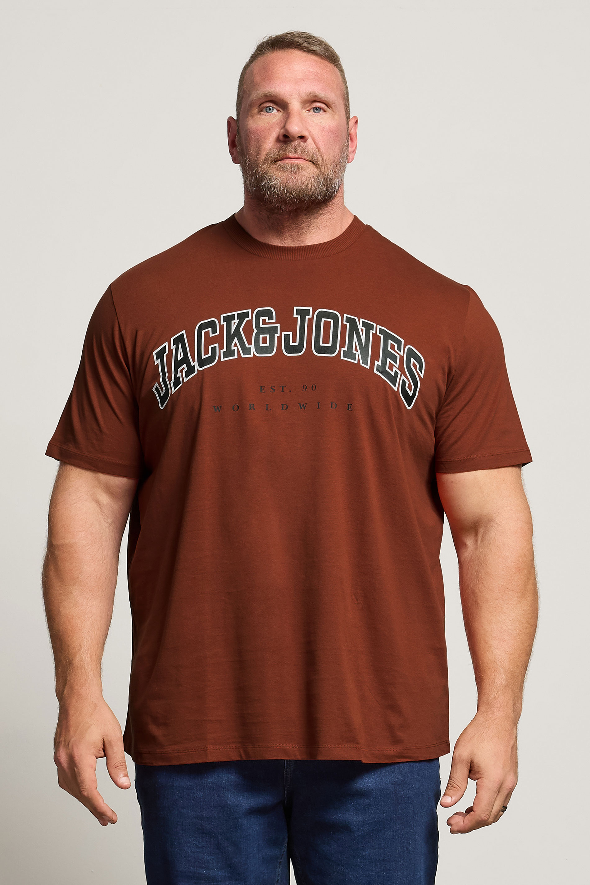 JACK & JONES Big & Tall Burnt Henna Red Varsity Logo T-Shirt | BadRhino 1