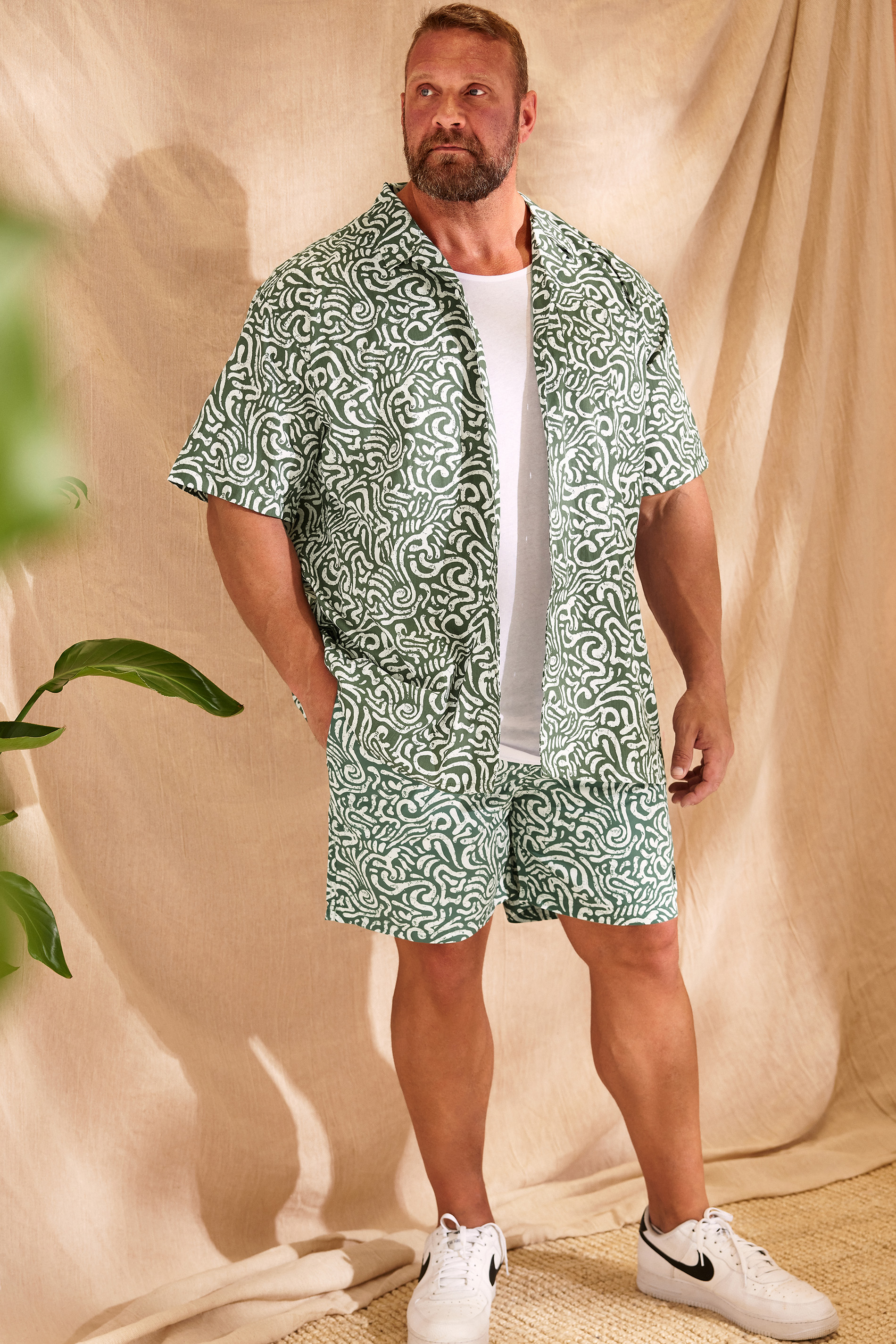 ESPIONAGE Big & Tall Olive Green Abstract Print Shirt | BadRhino 1