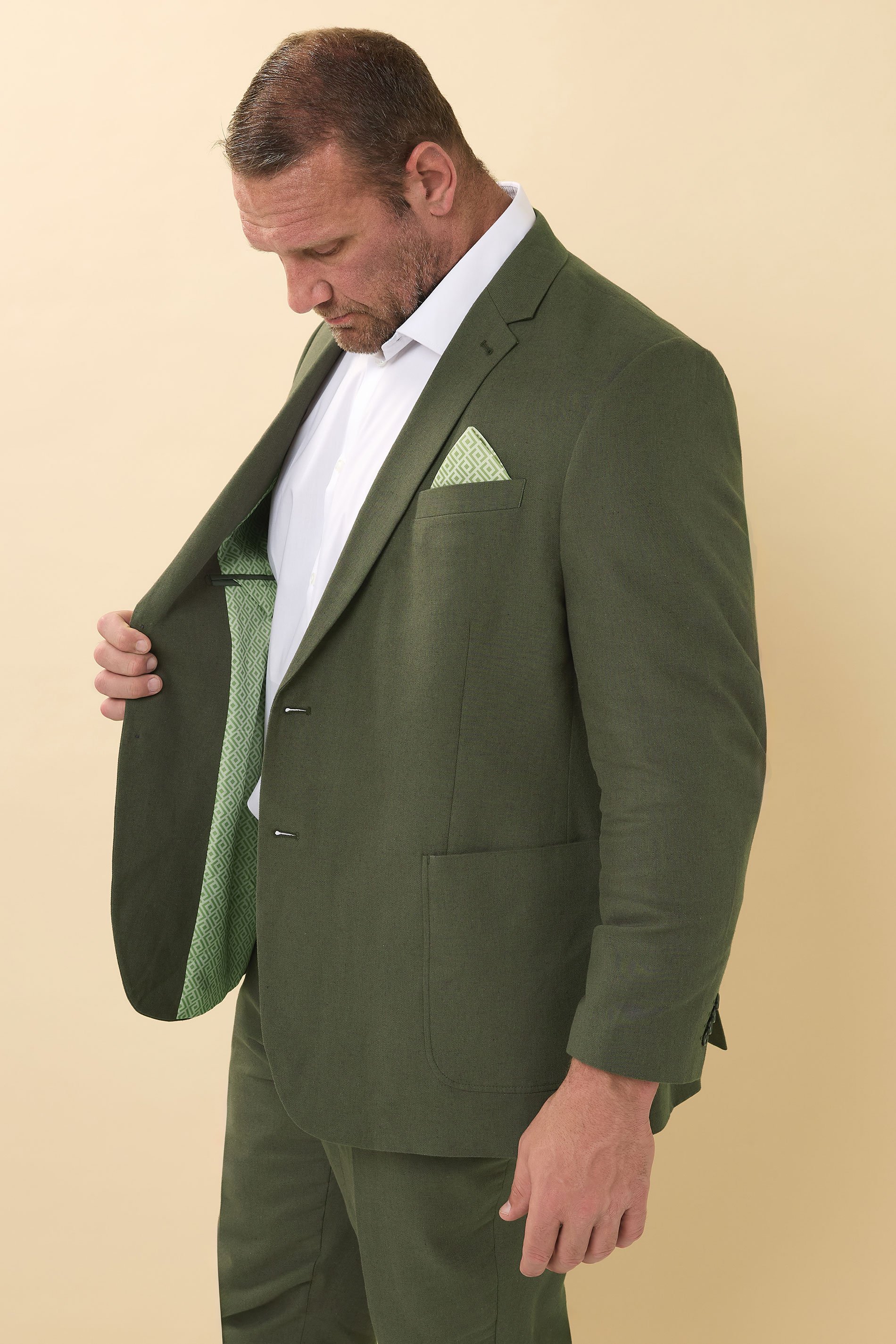 BadRhino Big & Tall Khaki Green Linen Suit Jacket | BadRhino 6