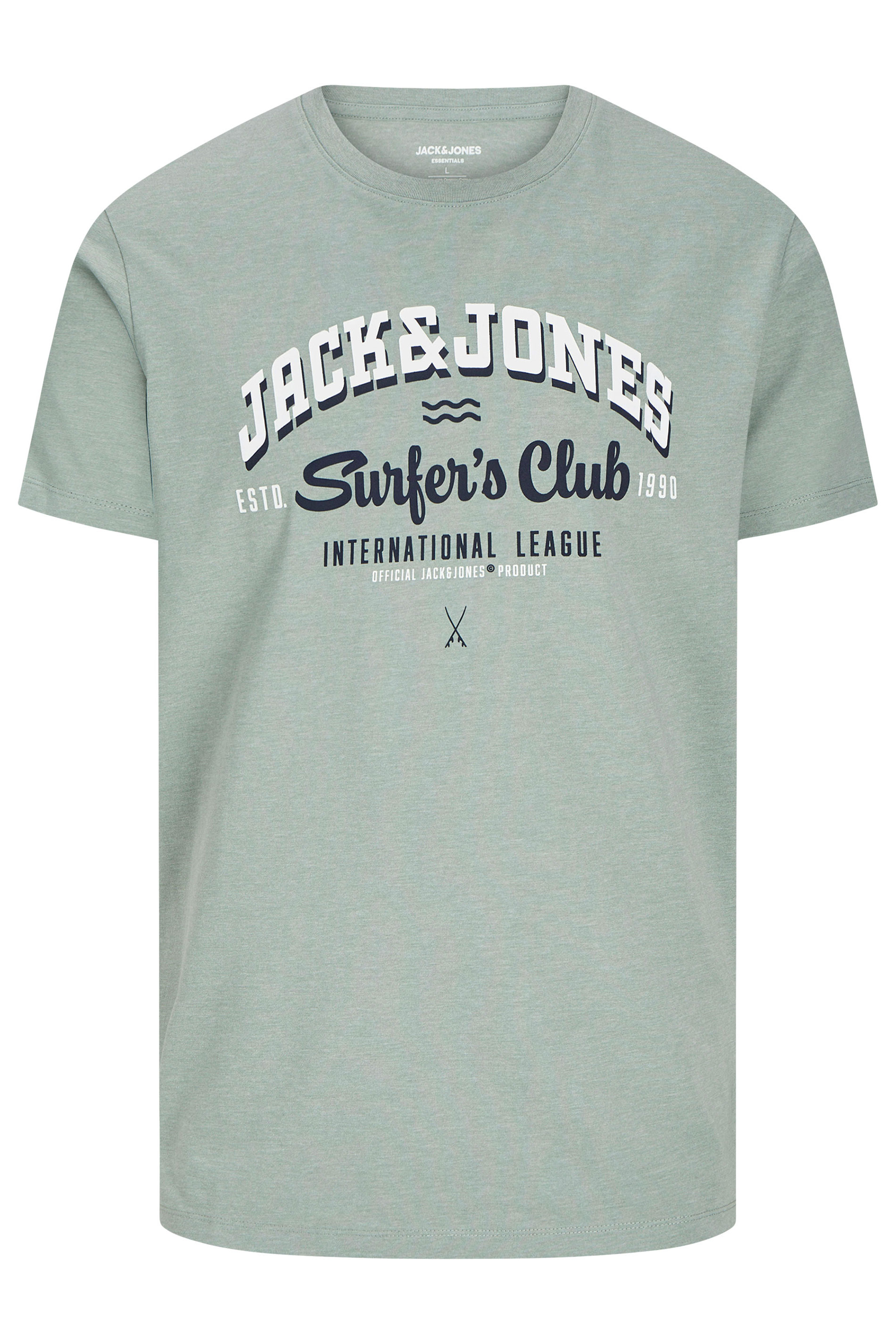 JACK & JONES Big & Tall Green 'Surfers Club' Printed T-Shirt | BadRhino 2