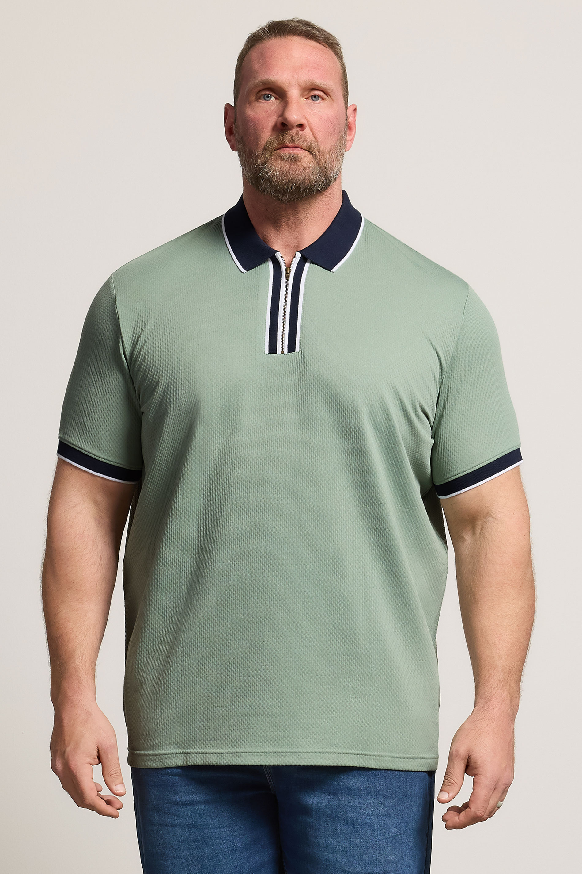 BadRhino Big & Tall Green Texture Zip Polo Shirt | BadRhino 3