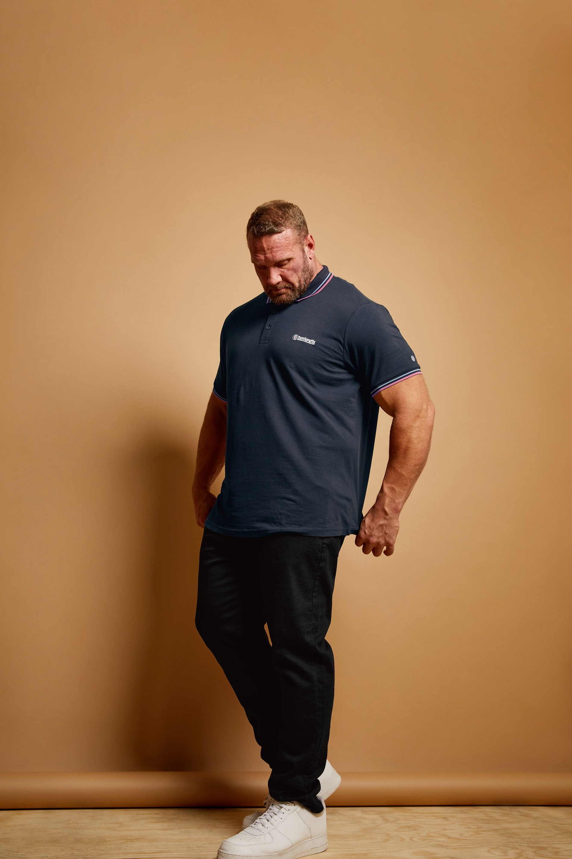 LAMBRETTA Big & Tall Navy Blue Twin Tipped Polo Shirt | BadRhino 1