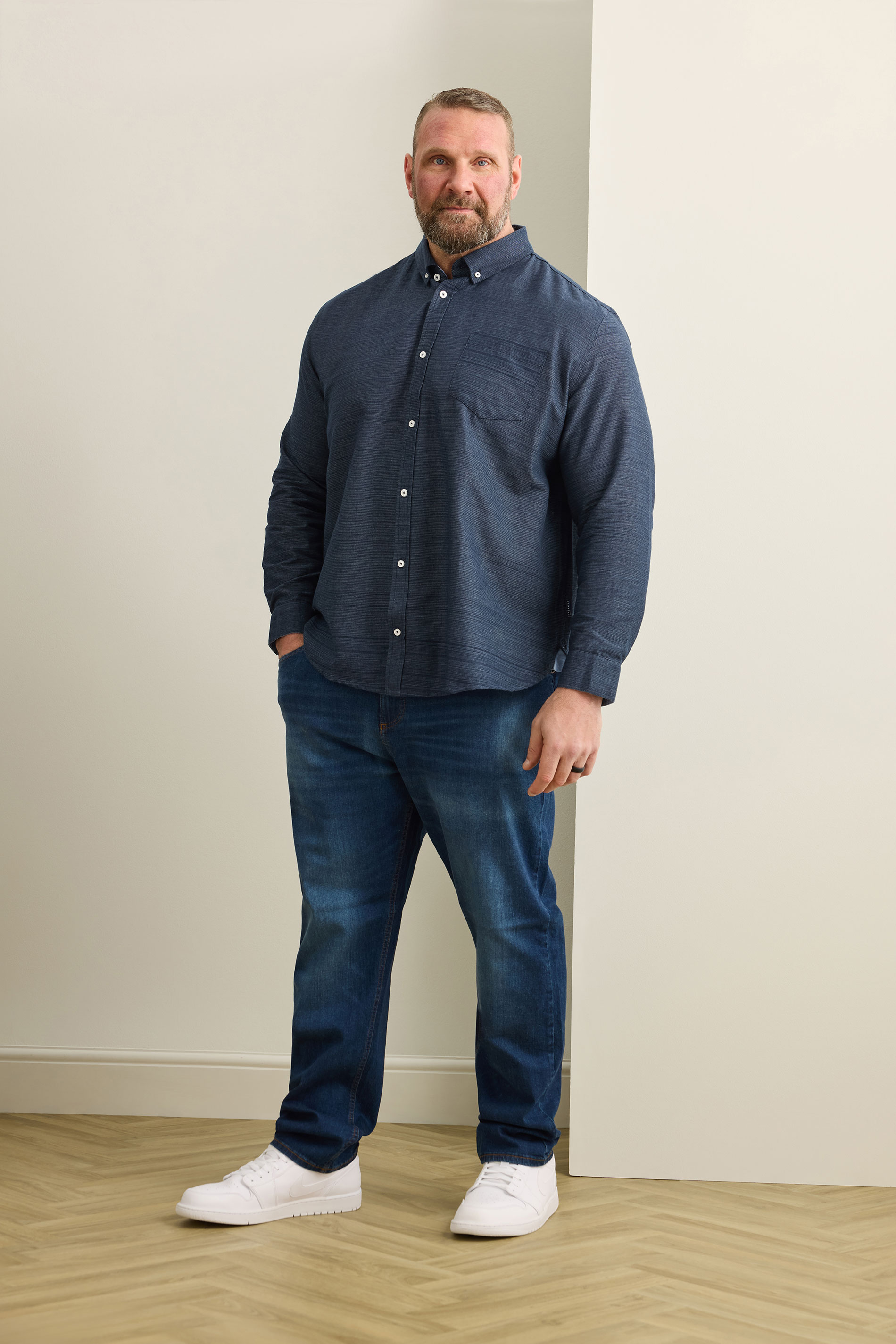 BadRhino Big & Tall Navy Blue Long Sleeve Slub Shirt | BadRhino 3