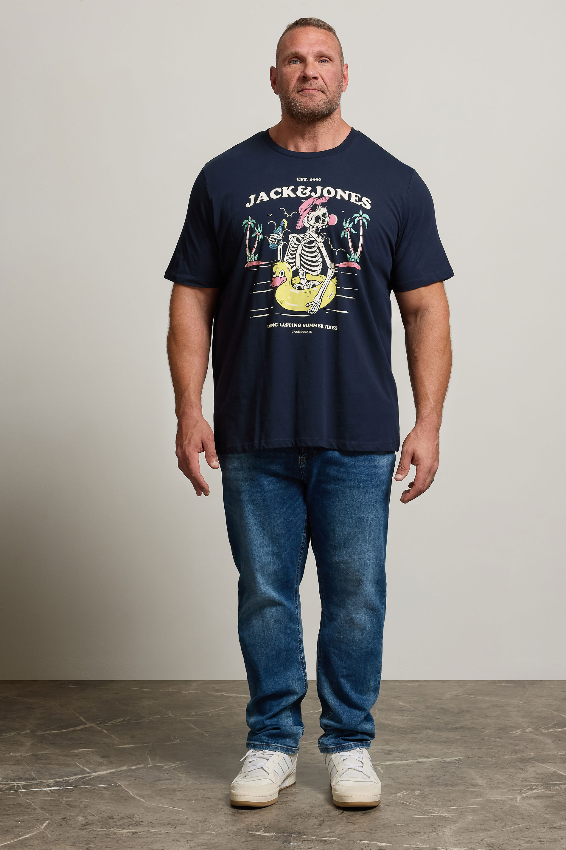 JACK & JONES Big & Tall Sky-Captain Blue Jelijah Short Sleeve T-Shirt | BadRhino 2