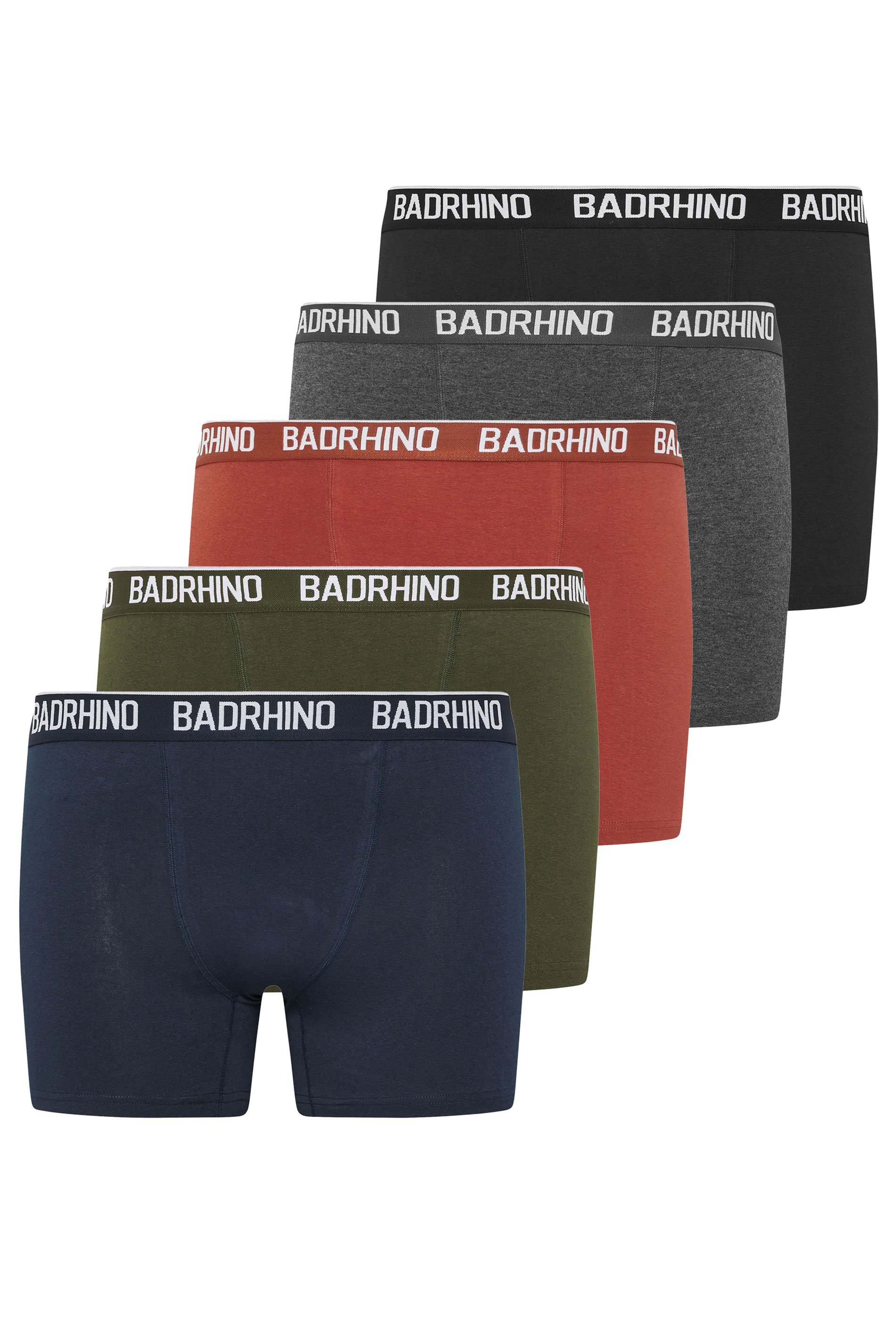 BadRhino 5 PACK Navy Blue/Grey/Green/Burnt Red/Black Boxers | BadRhino 4