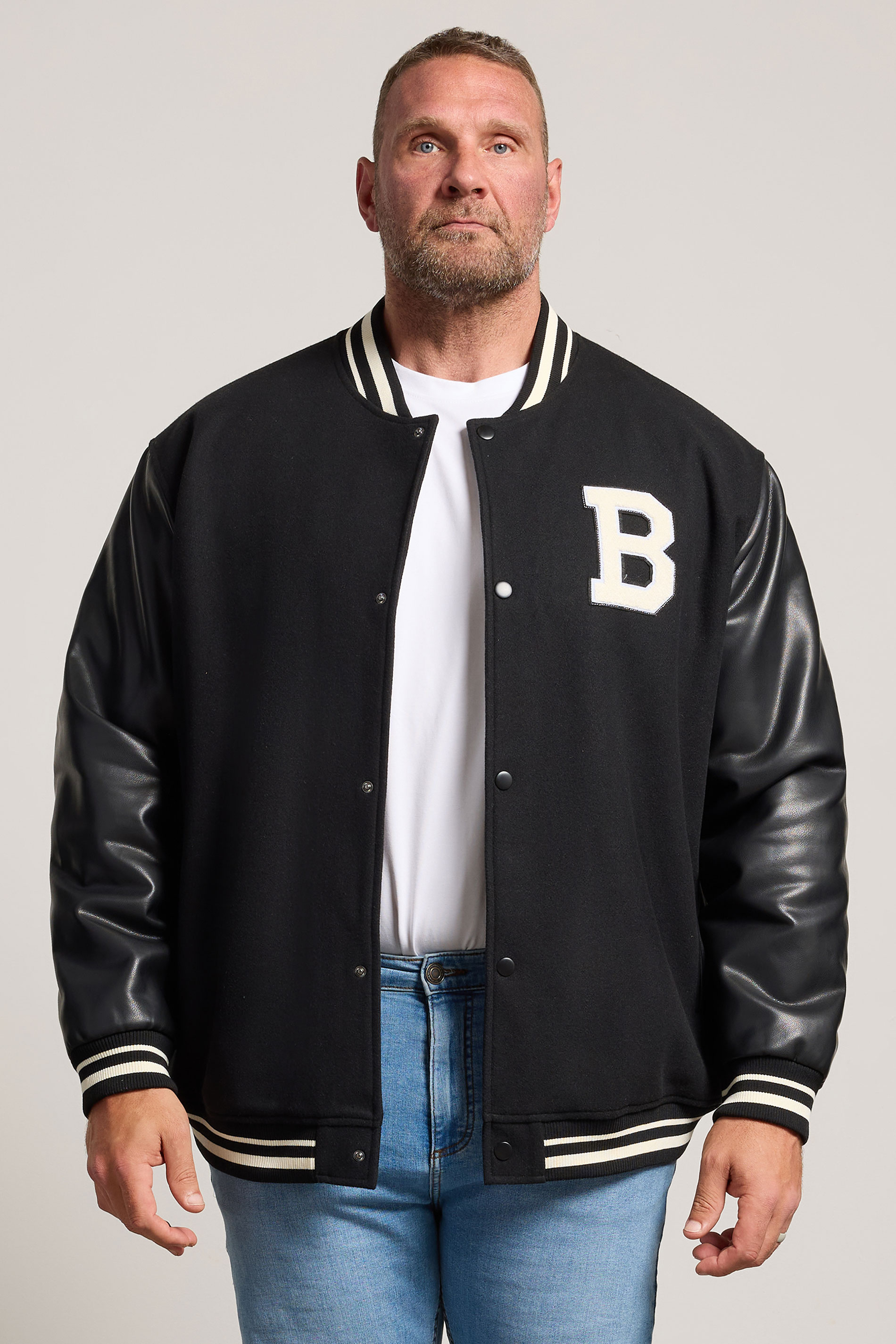 BadRhino Big & Tall Black Button Varsity Jacket | BadRhino 3