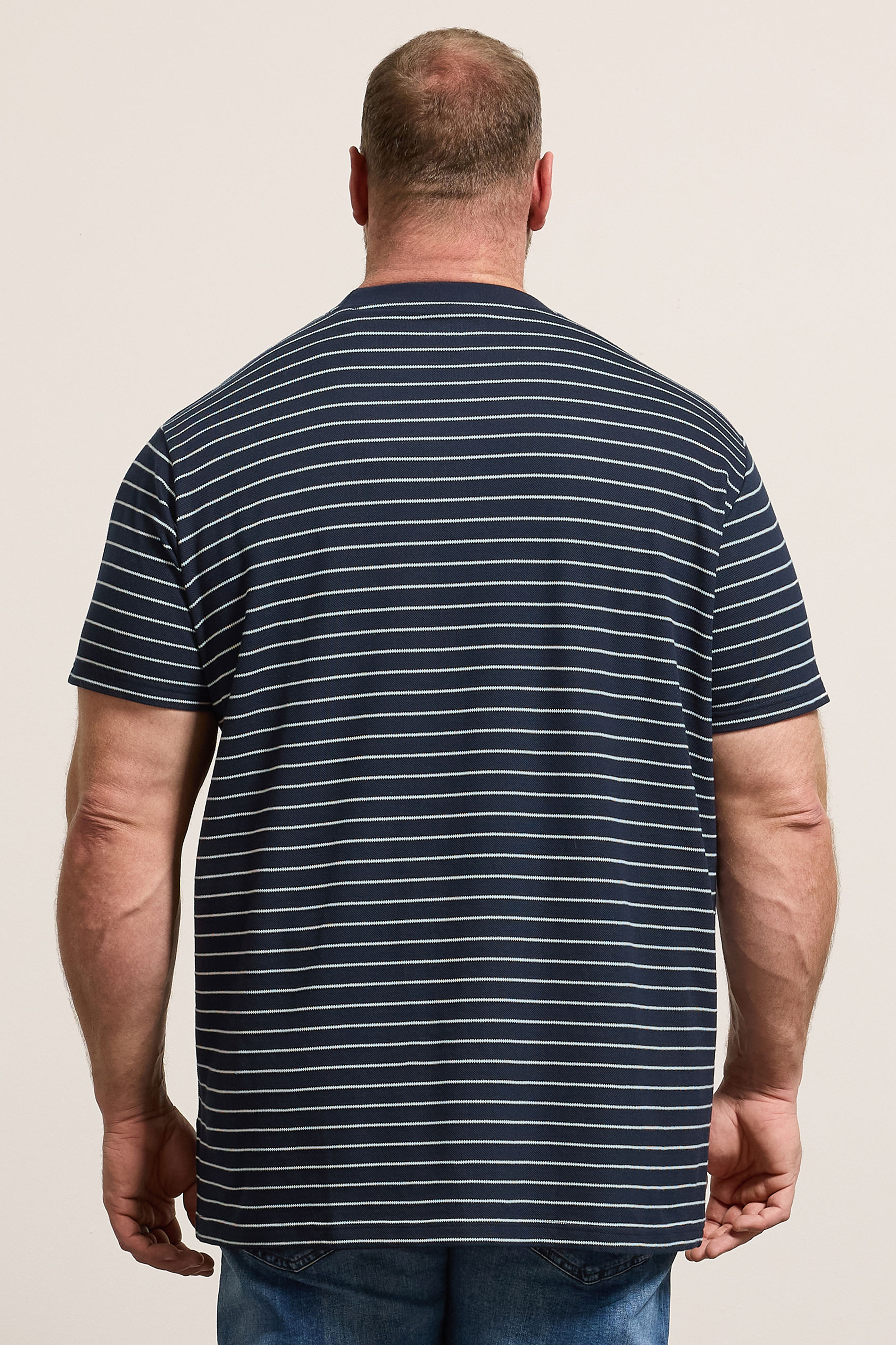 BadRhino Big & Tall Navy Blue Extra Long Stripe Pique T-Shirt | BadRhino 2