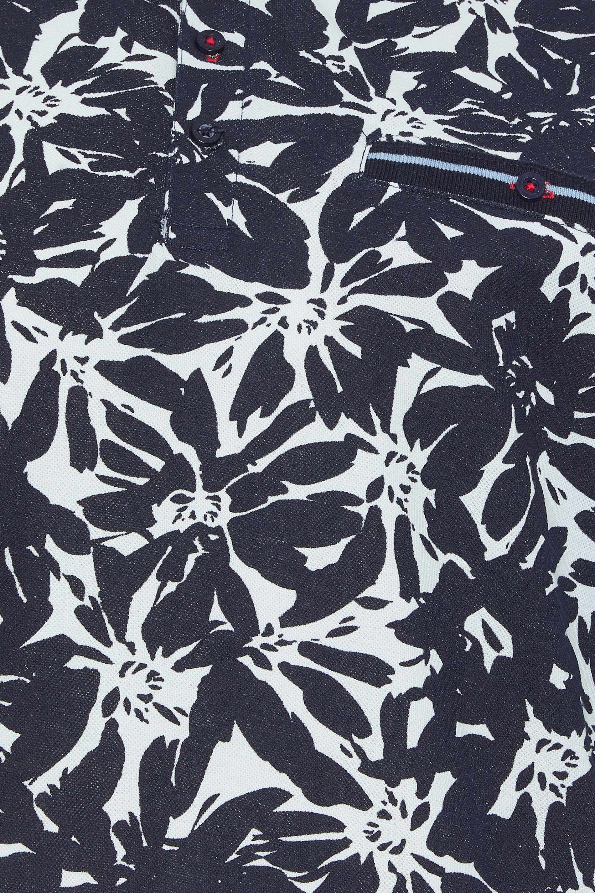 D555 Big & Tall Blue Cotton Hawaiian Print Polo Shirt | Bad Rhino 2