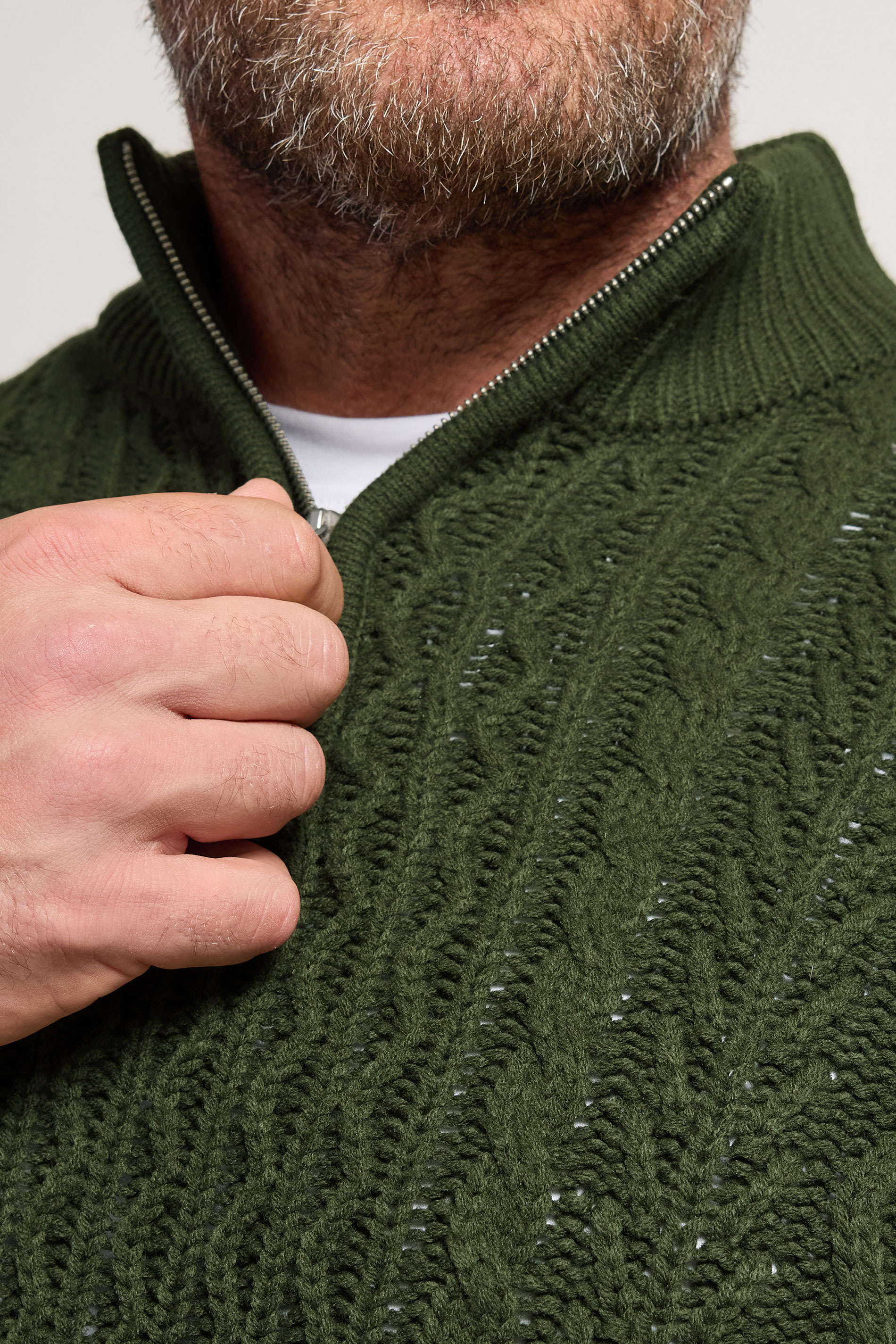 BadRhino Big & Tall Dark Green Cable Knit Quarter Zip Jumper | BadRhino 4