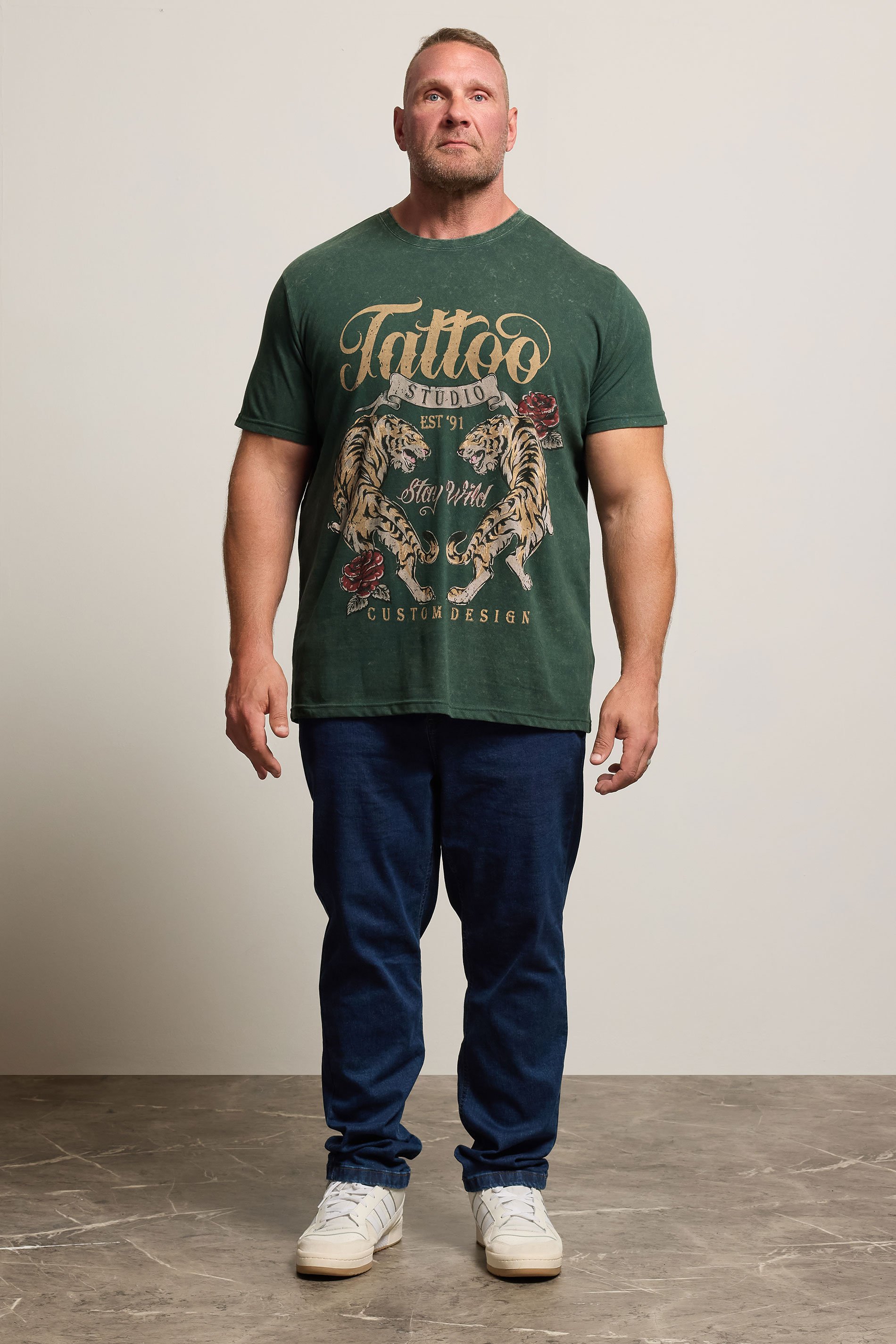 BadRhino Big & Tall Green Acid Wash Tattoo Tiger Graphic T-Shirt | BadRhino 2