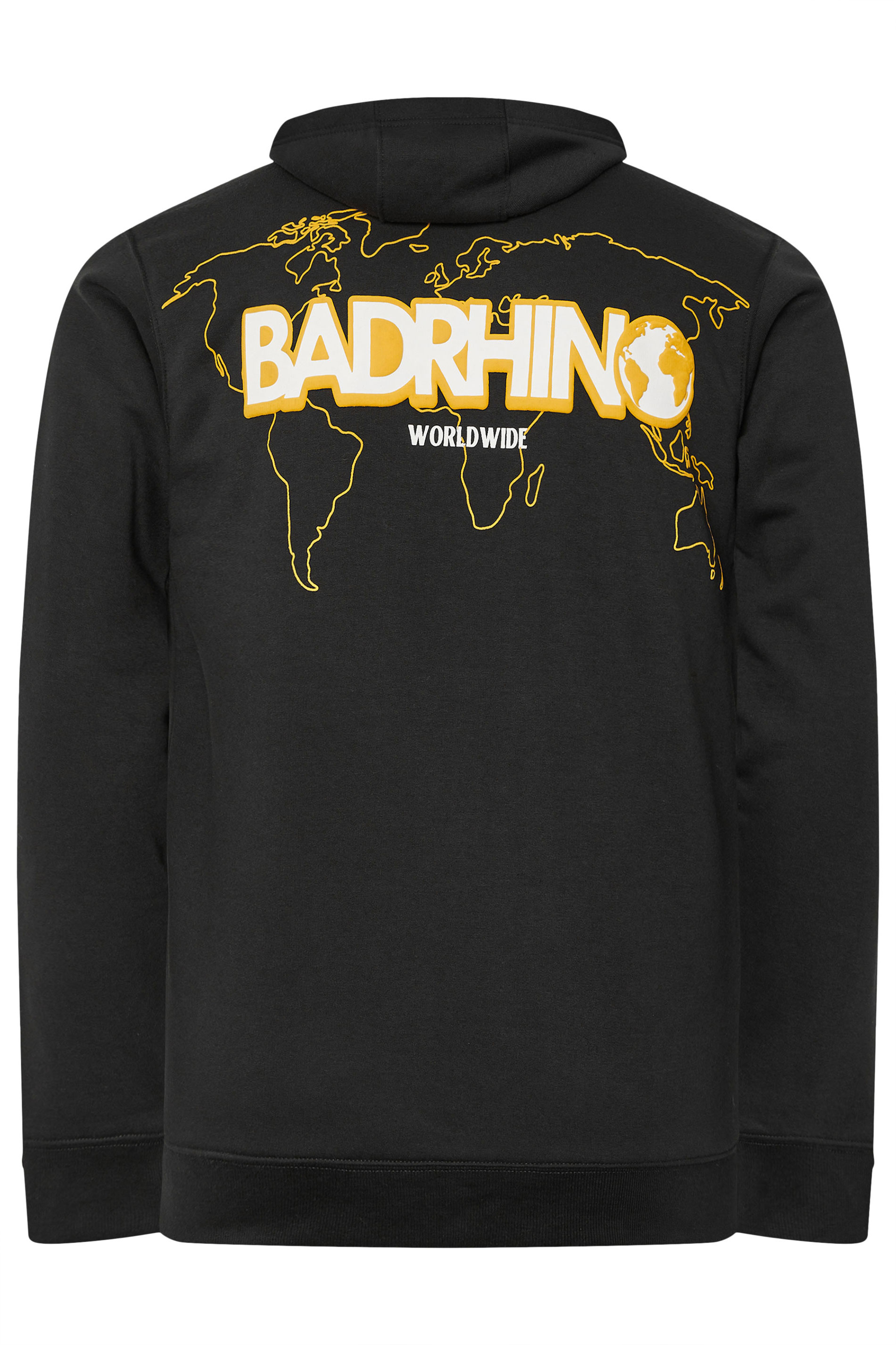 BadRhino Big & Tall Black Worldwide Map Zip Through Hoodie | BadRhino 7