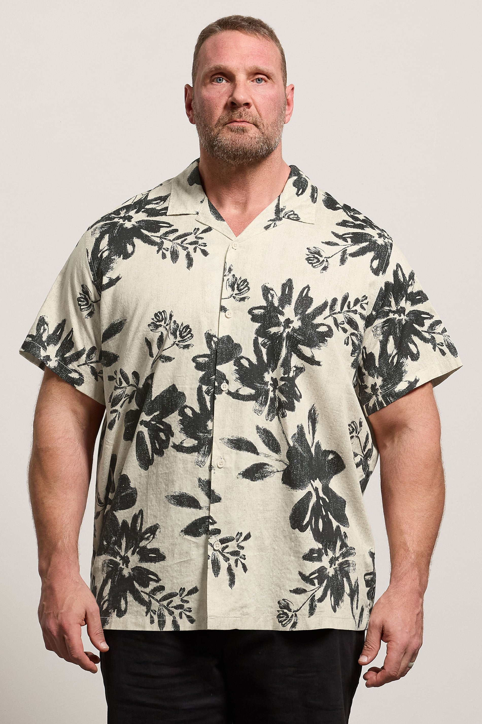 JACK & JONES Big & Tall Off White Floral Print Short Sleeve Shirt | BadRhino 3