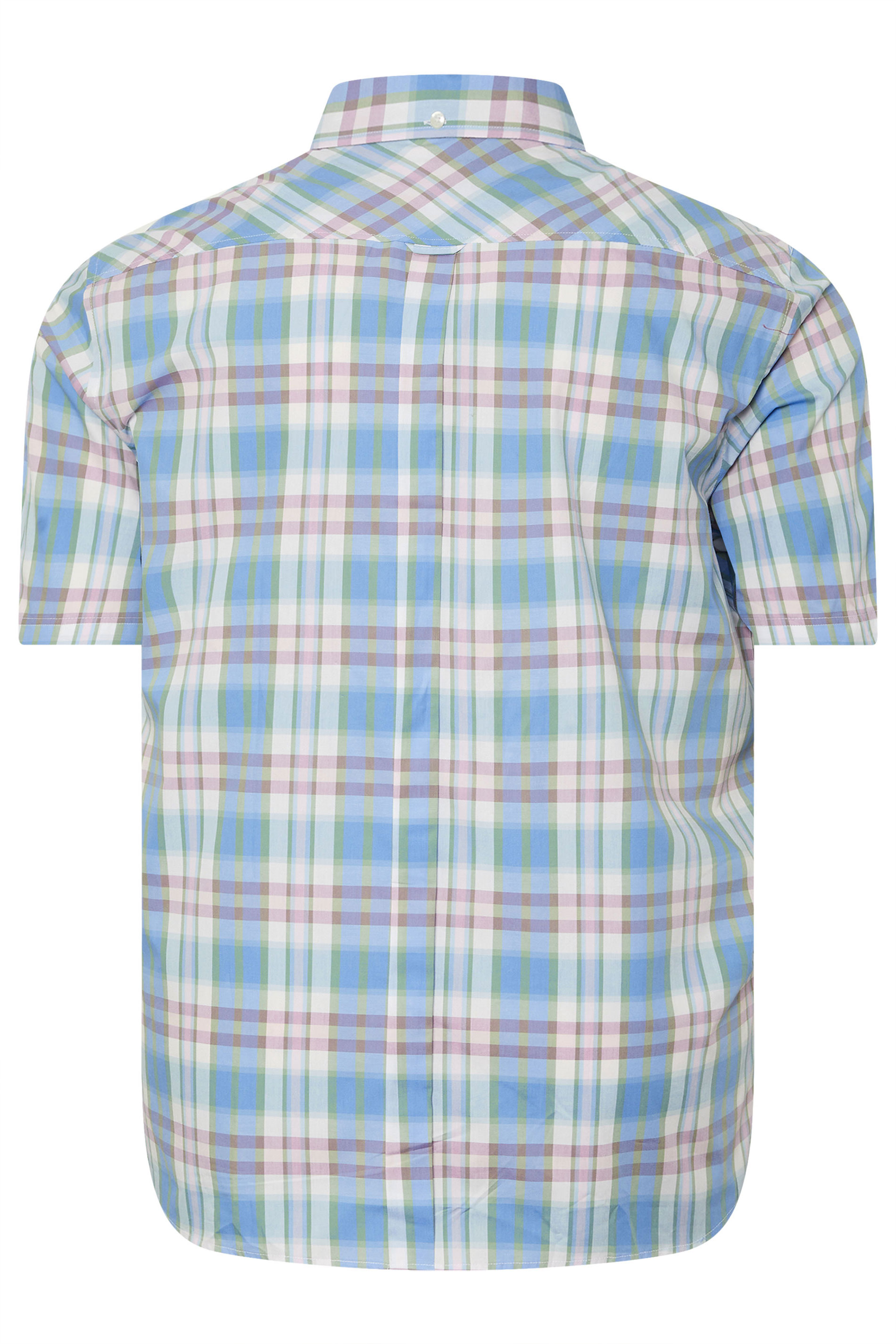BEN SHERMAN Big & Tall Light Blue Checked Button Through Shirt | BadRhino 4