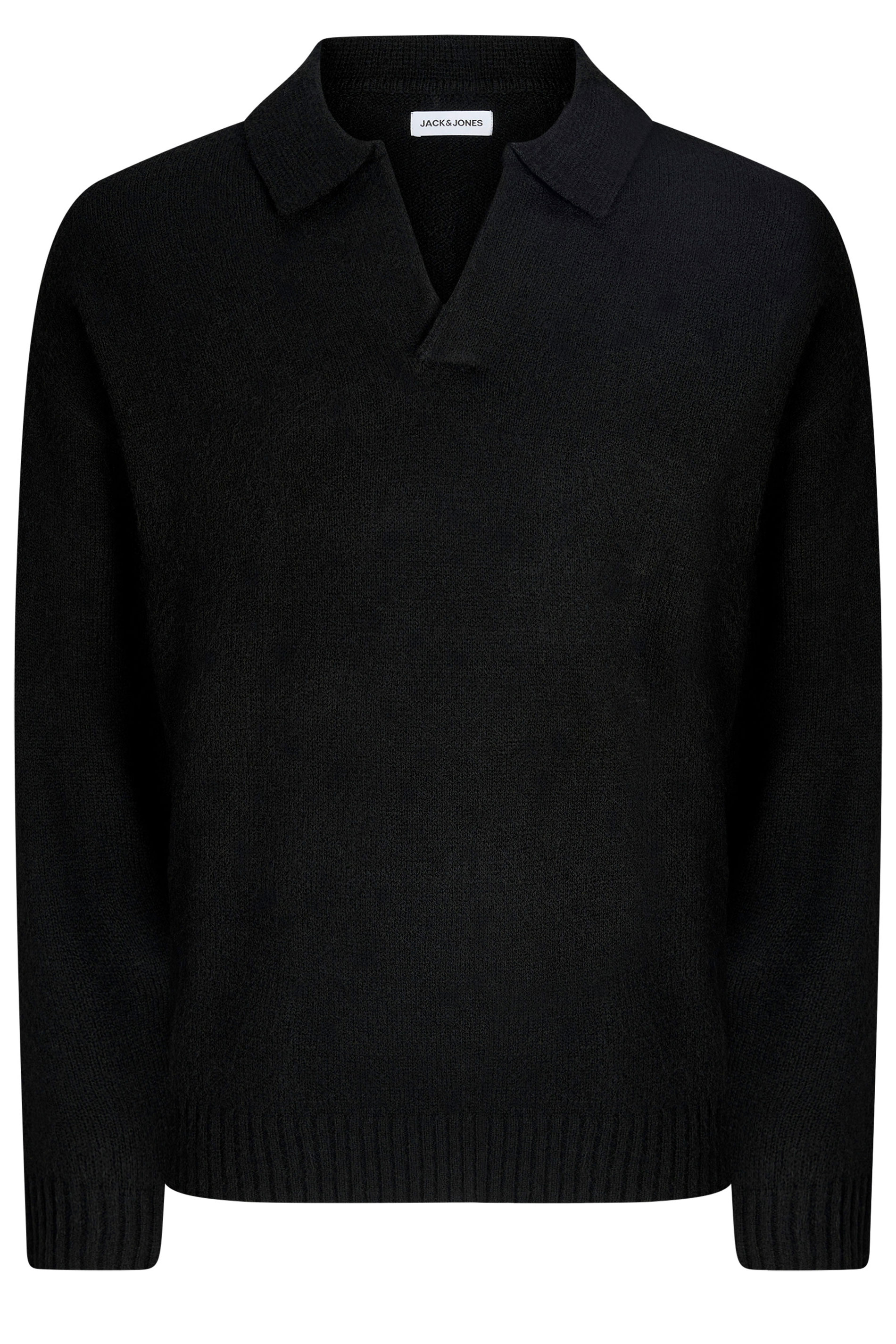 JACK & JONES Big & Tall Black Split Neck Knitted Jumper | BadRhino 3