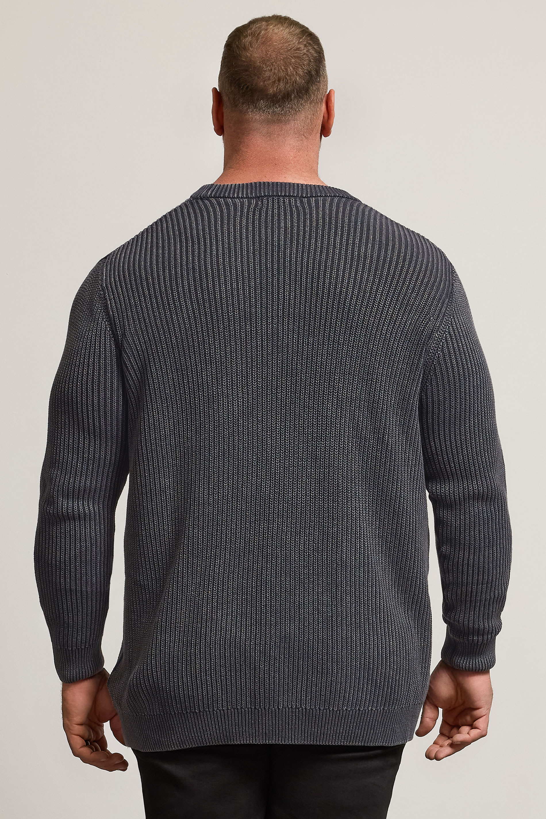 BadRhino Big & Tall Charcoal Grey Acid Wash Jumper | BadRhino 3
