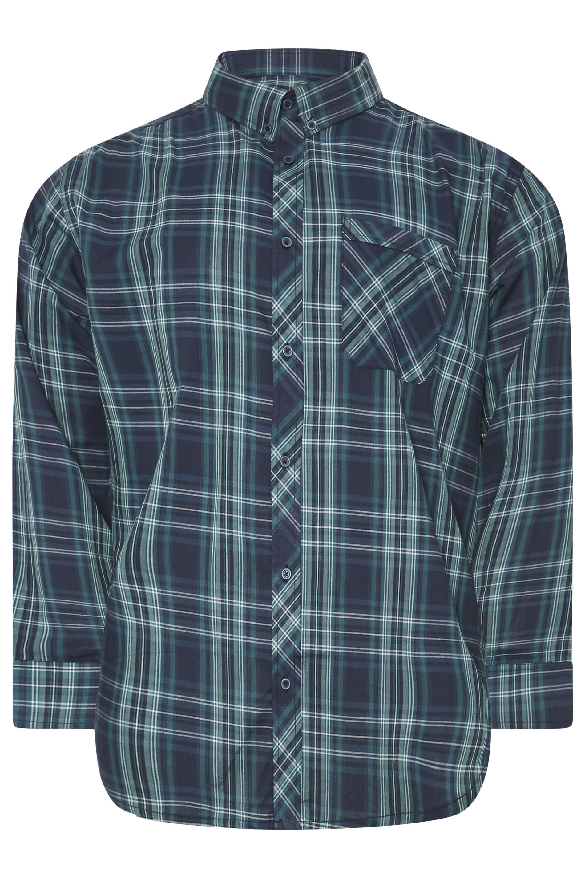 KAM Big & Tall Teal Green Long Sleeve Check Shirt | BadRhino 4
