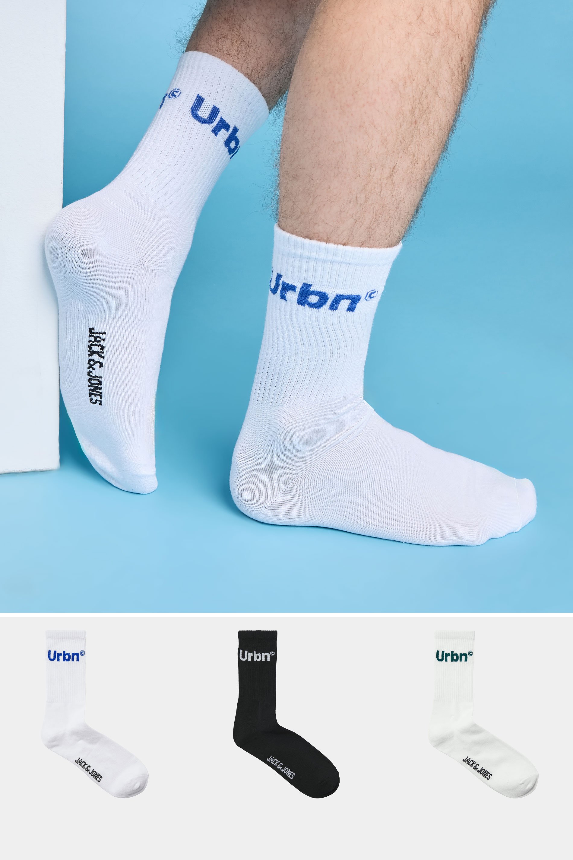 JACK & JONES 3 Pack White & Black 'Urbn' Socks | BadRhino 1
