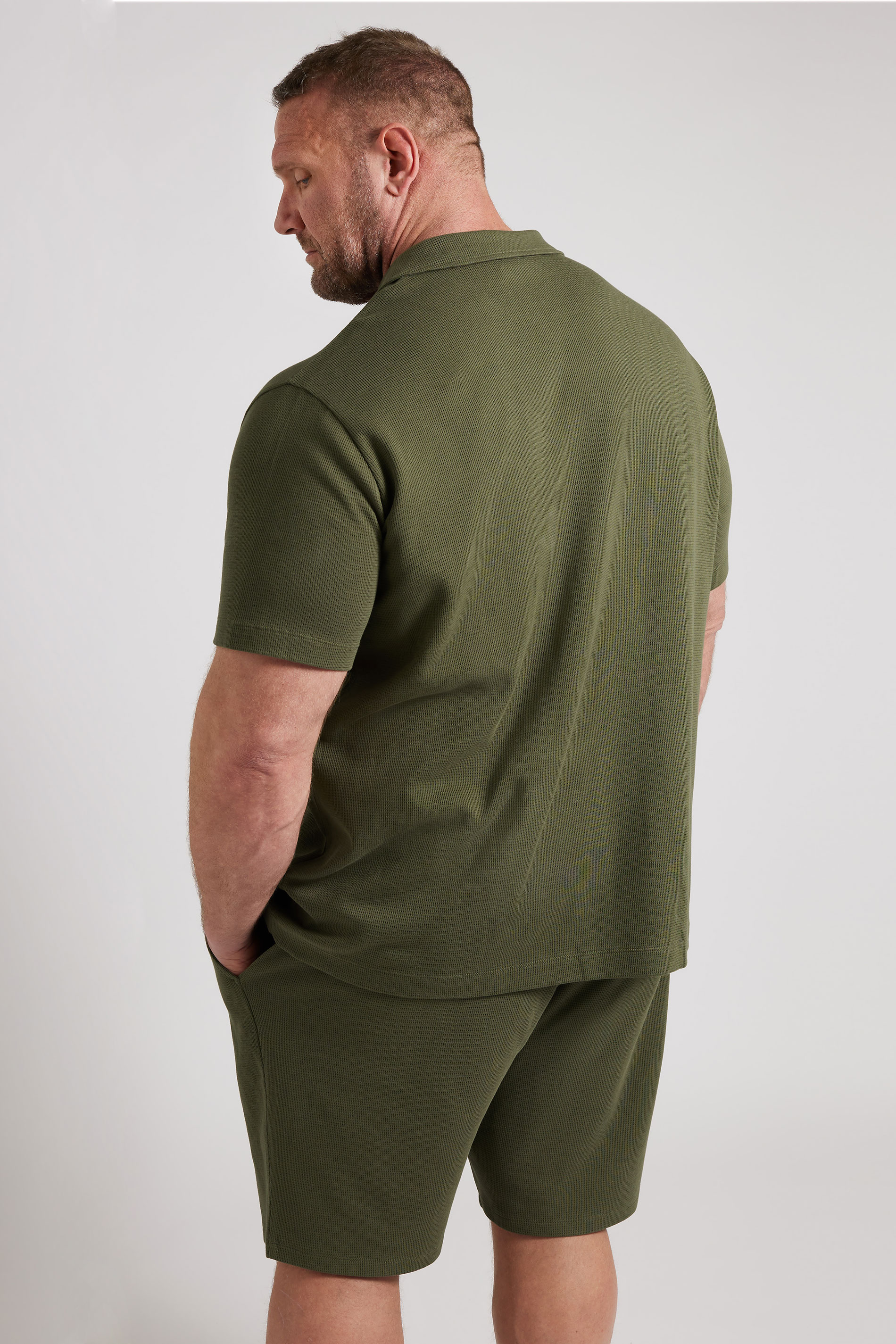BadRhino Big & Tall Khaki Green Short Sleeve Textured Shirt | BadRhino 5