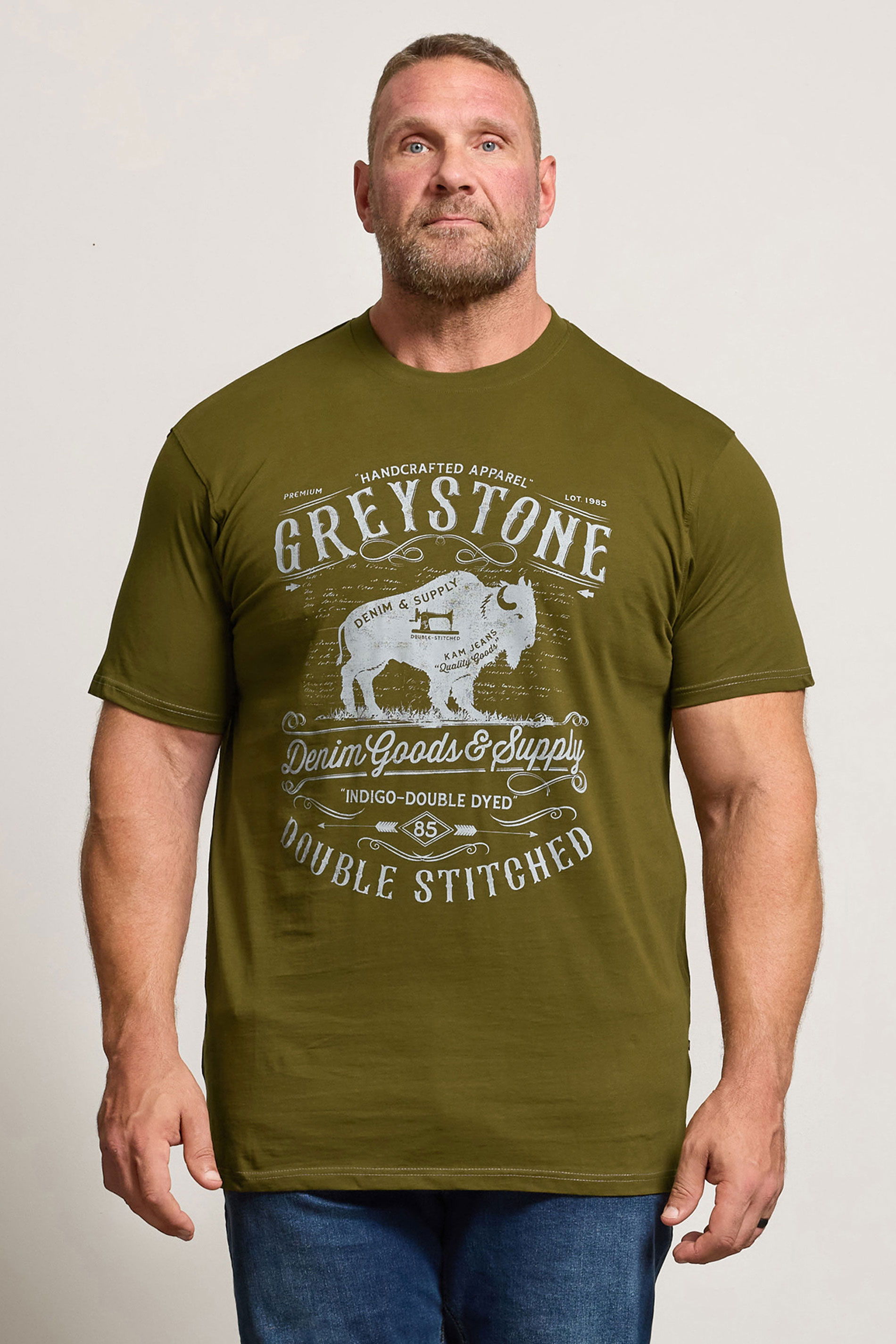 KAM Olive Green 'Greystone' Graphic Print T-Shirt | BadRhino 1