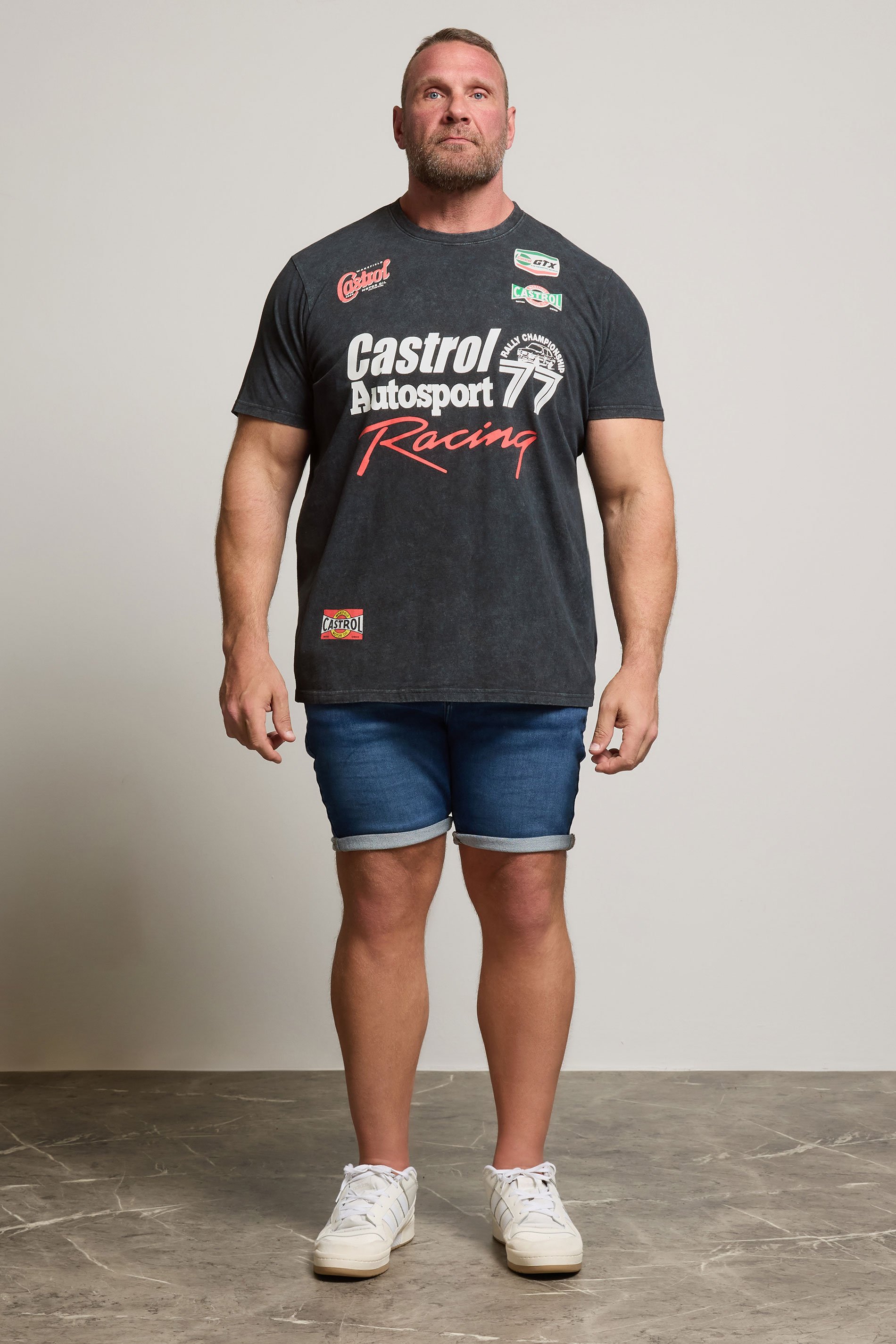 BadRhino Big & Tall Black Acid Wash Printed 'Castrol' T-Shirt | BadRhino 2