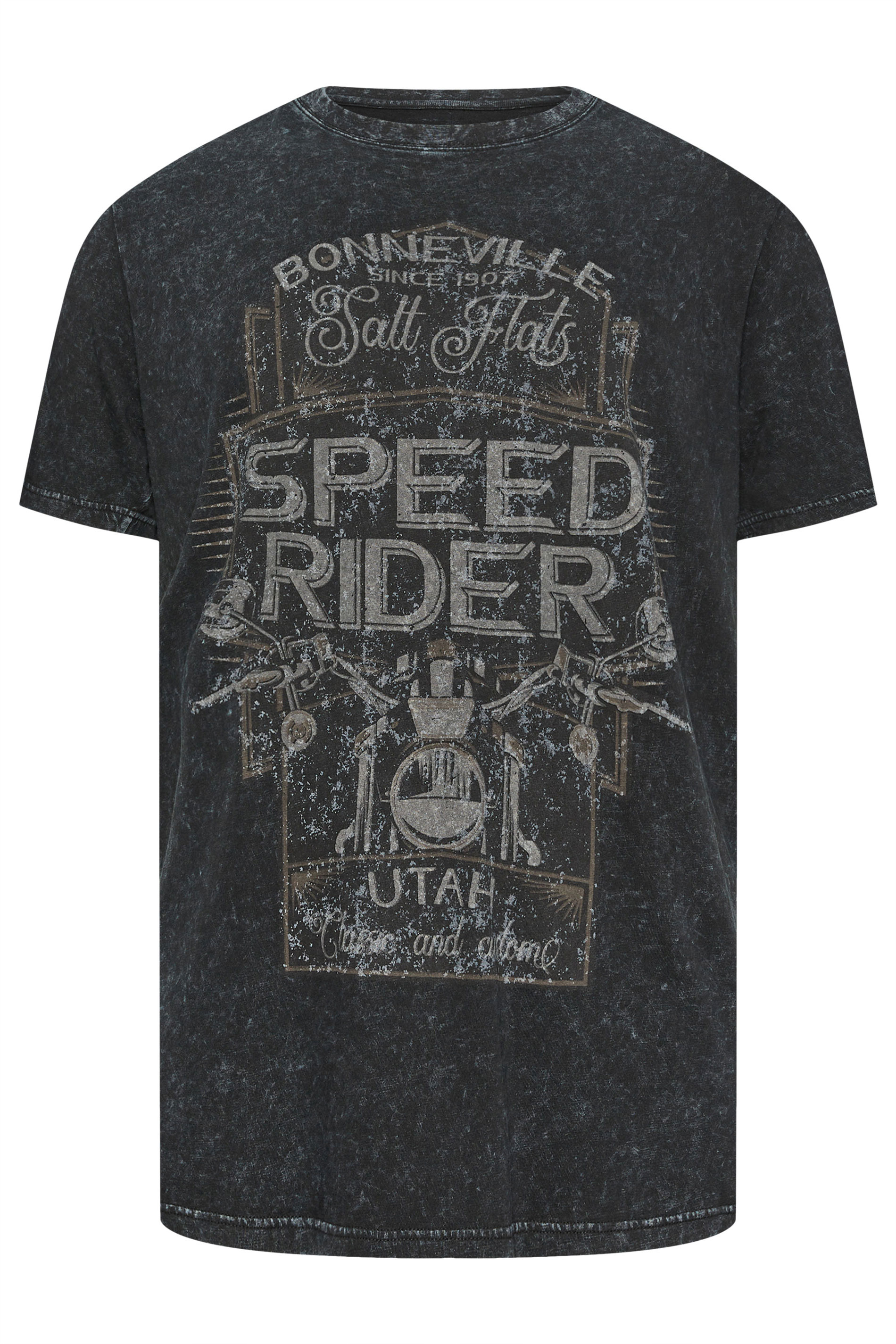 BadRhino Big & Tall Grey Acid Wash 'Speed Rider' Slogan Print T-Shirt | BadRhino 4