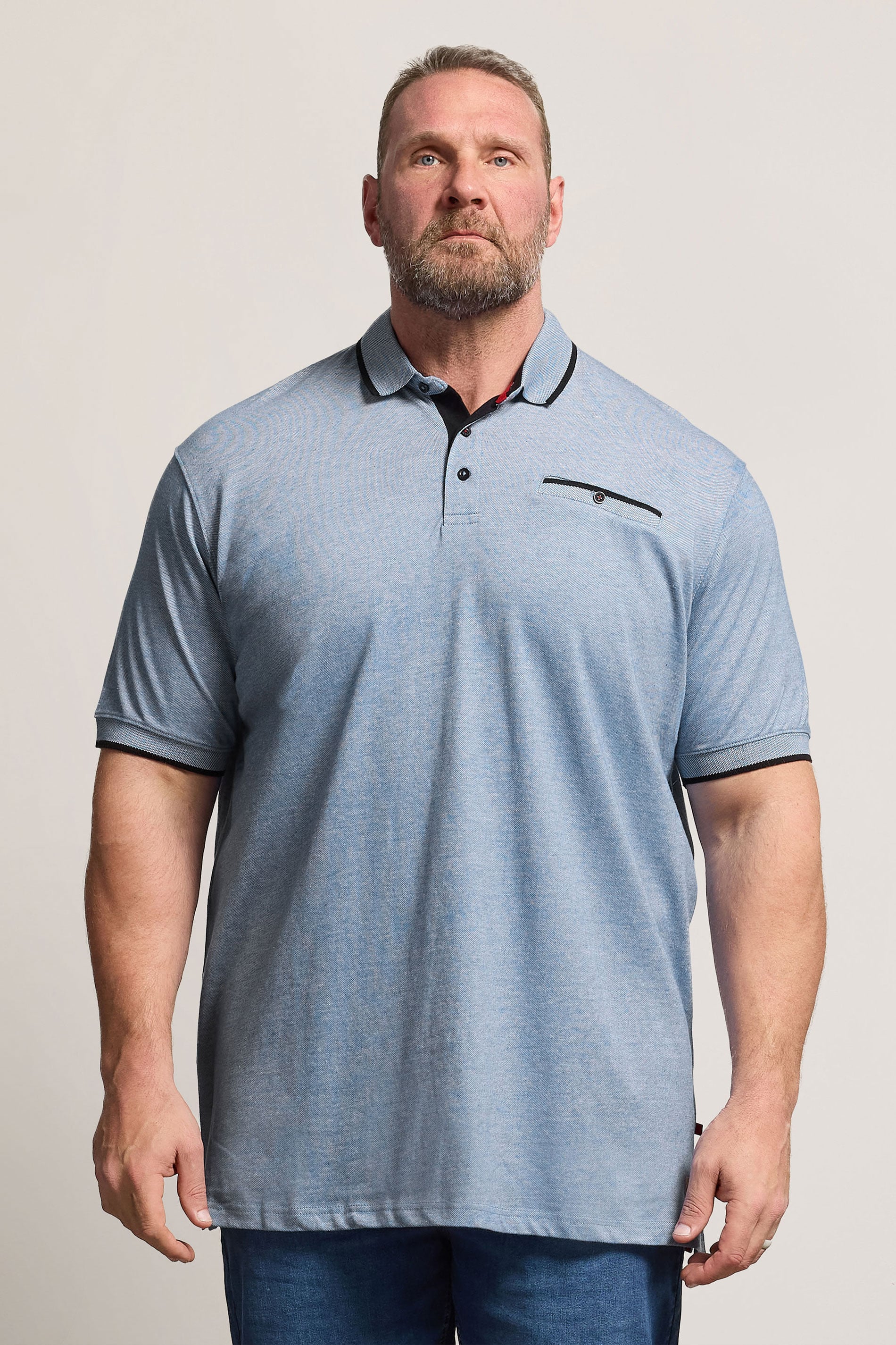 D555 Big & Tall Blue Pique Jacquard Polo Shirt | BadRhino 3