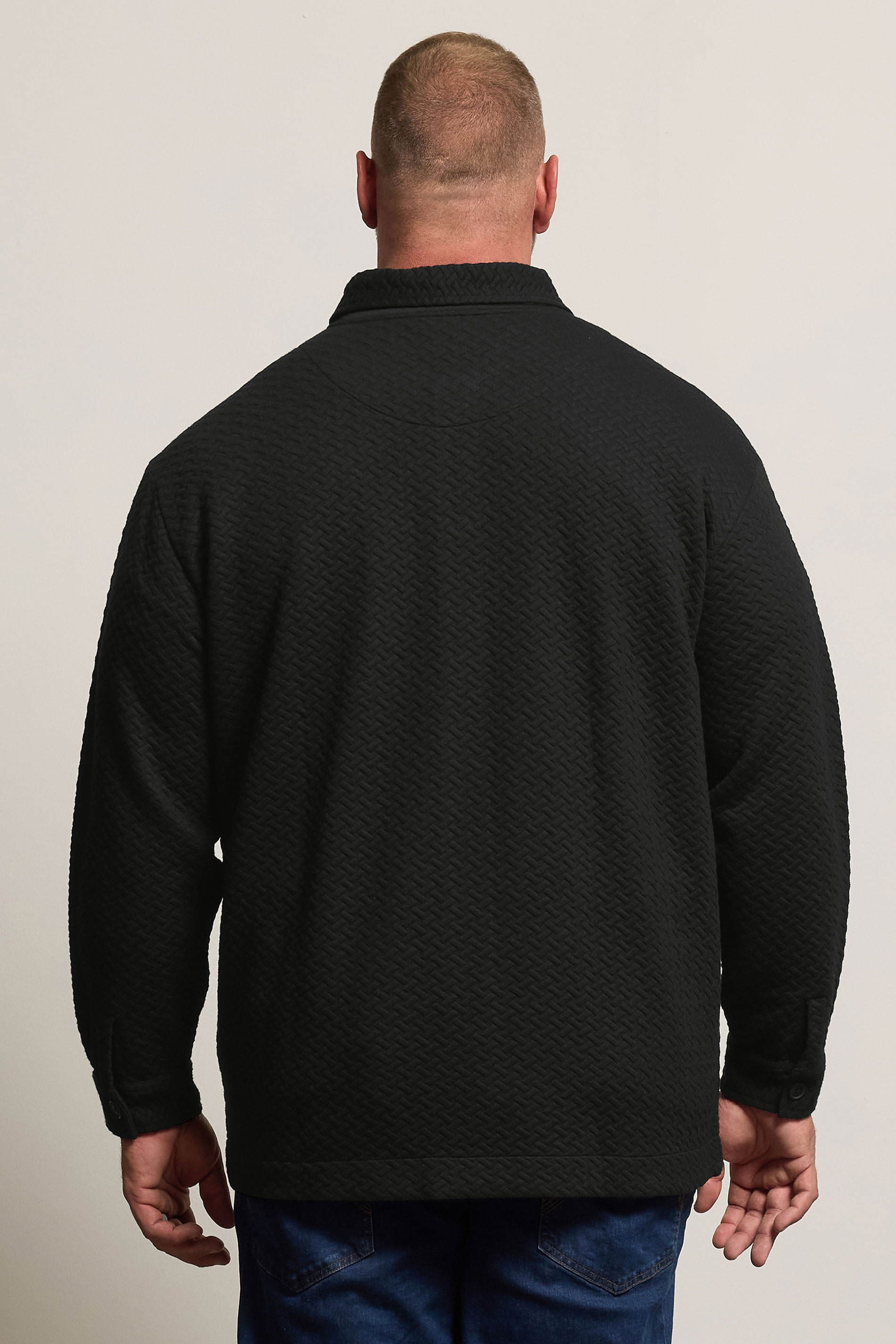 BadRhino Big & Tall Black Jersey Textured Overshirt | BadRhino 3