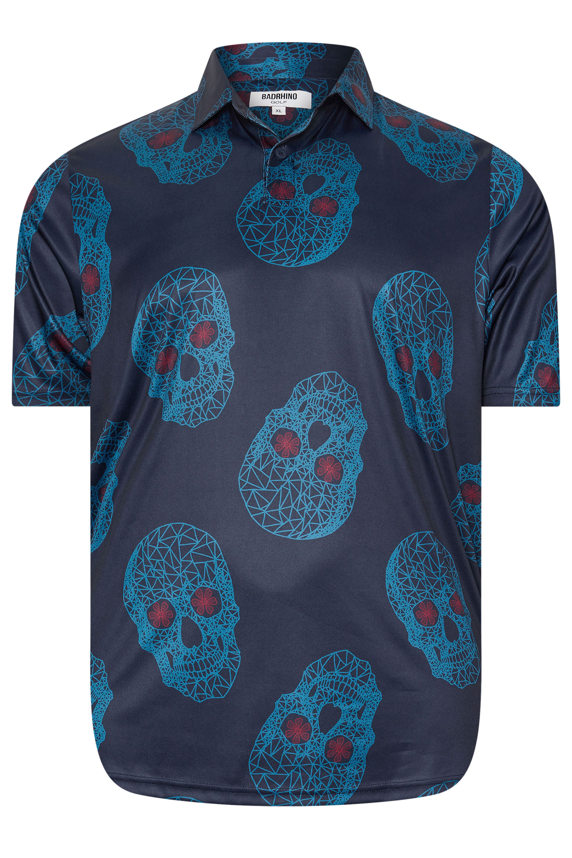 BadRhino Golf Big & Tall Navy Blue Skull Print Polo Shirt | BadRhino 6