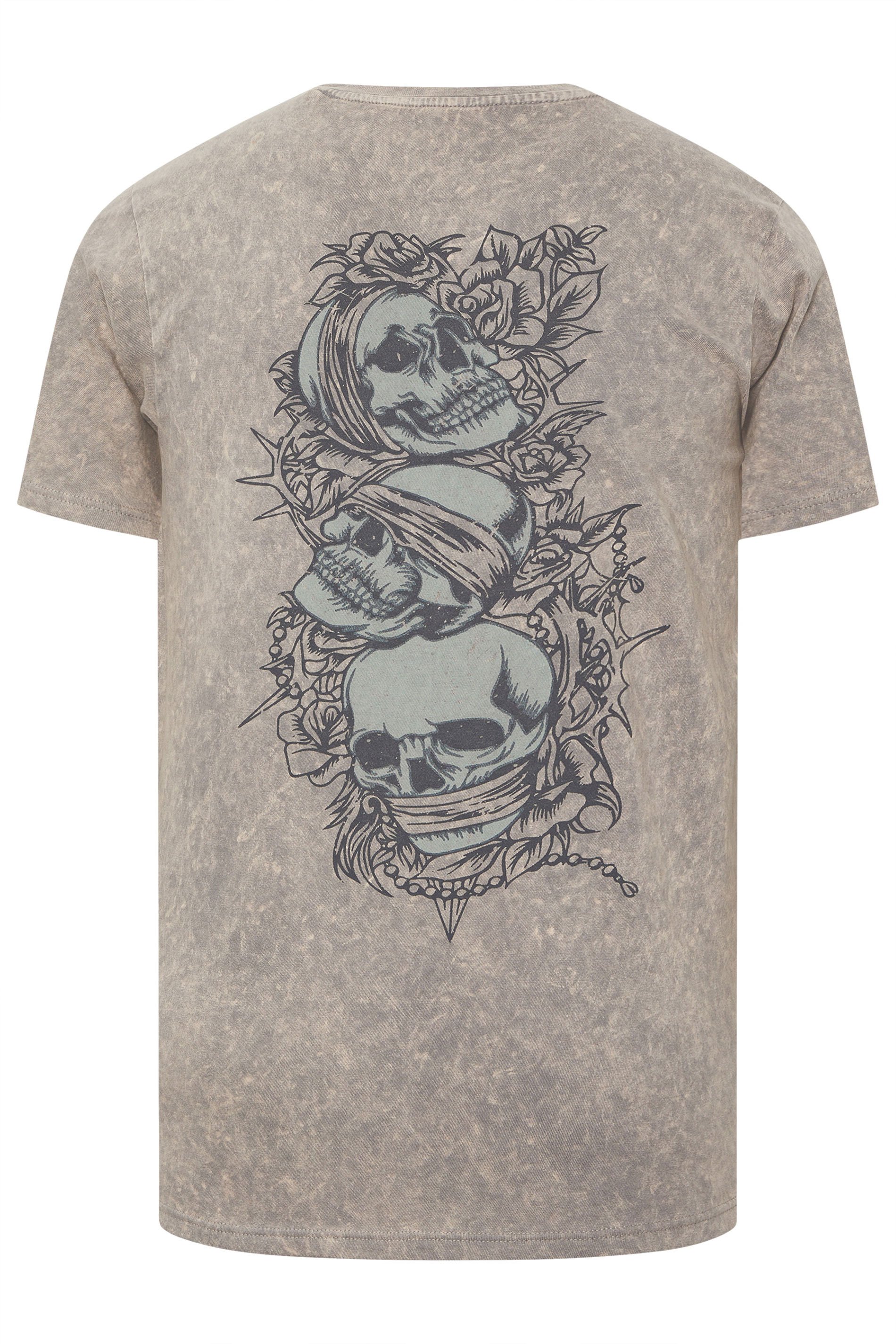 BadRhino Big & Tall Grey Acid Wash Skull Graphic T-Shirt | BadRhino 7