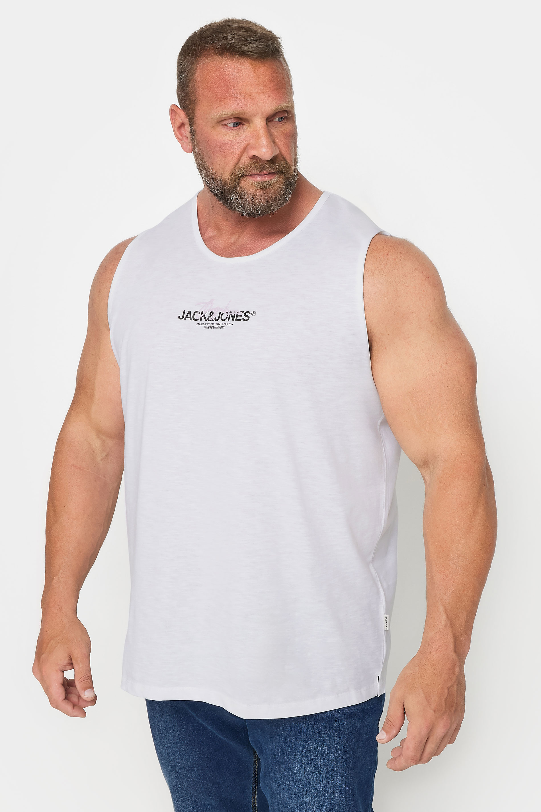 JACK & JONES  Big & Tall White Chest Logo Tank Top | BadRhino 1