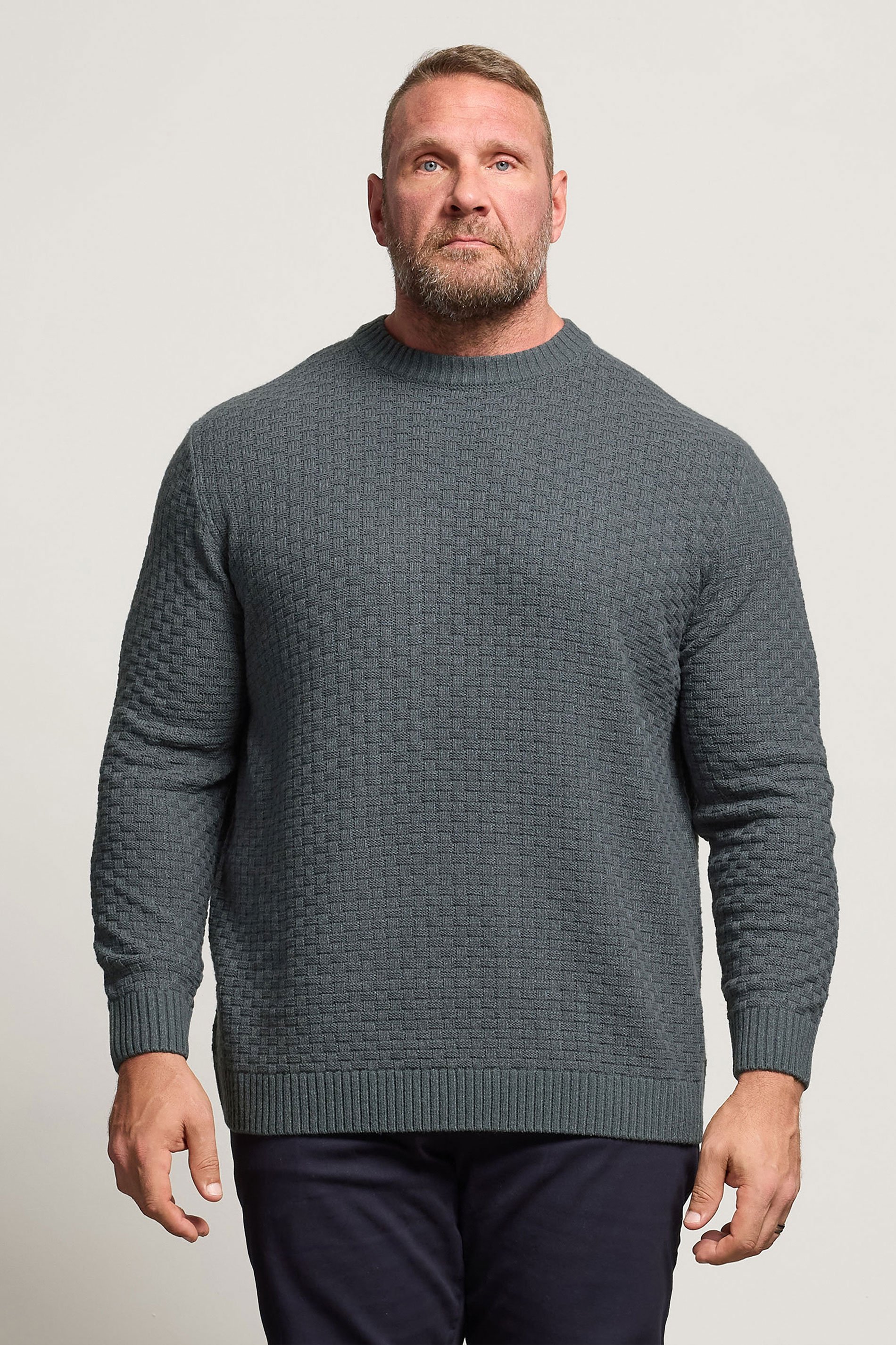 BadRhino Big & Tall Storm Blue Textured Crew Neck Knitted Jumper | BadRhino 1