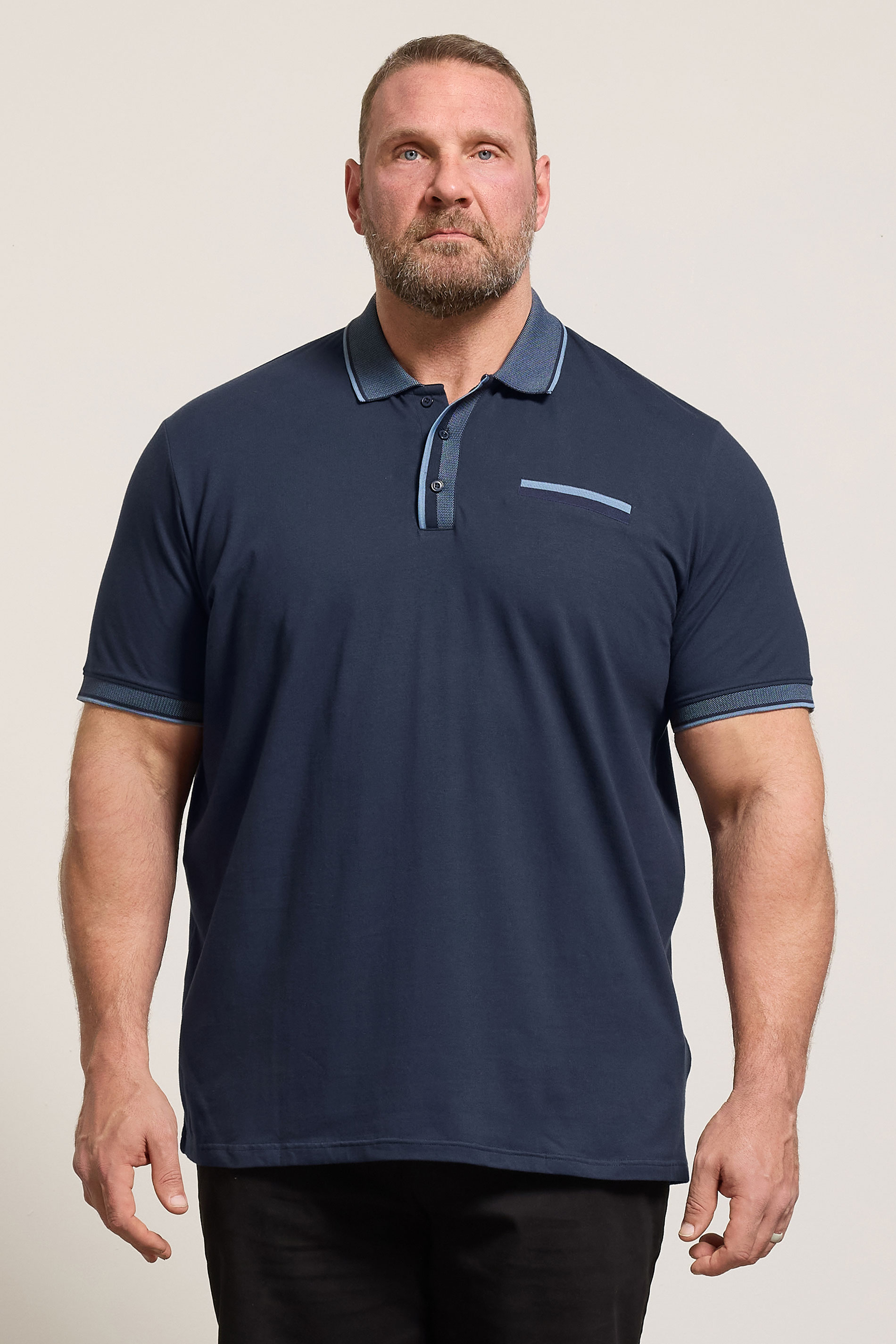 BadRhino Big & Tall Navy Blue Pocket Jacquard Polo Shirt | BadRhino 2