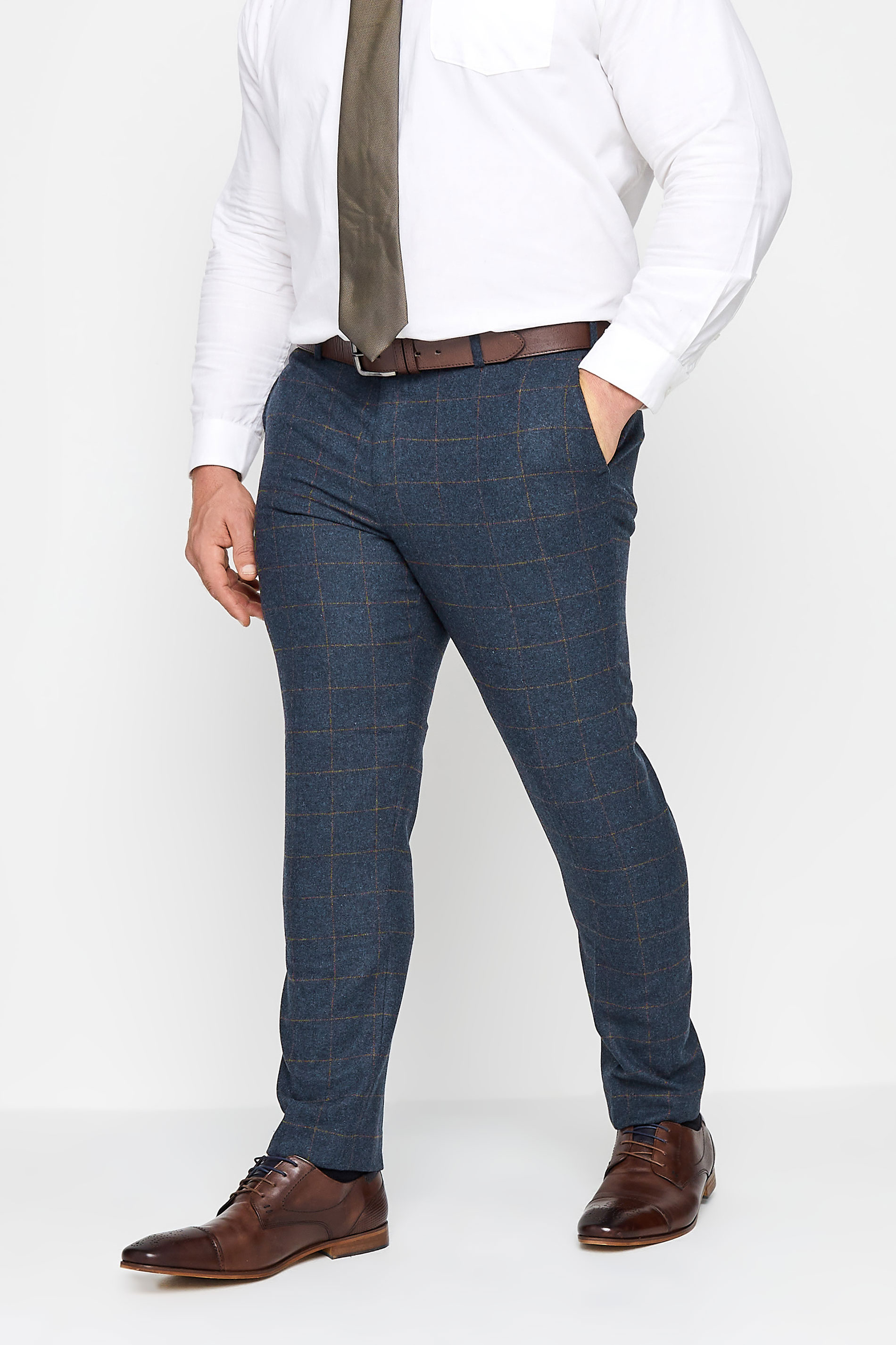 BadRhino Big & Tall Blue Tweed Check Suit Trousers | BadRhino 3