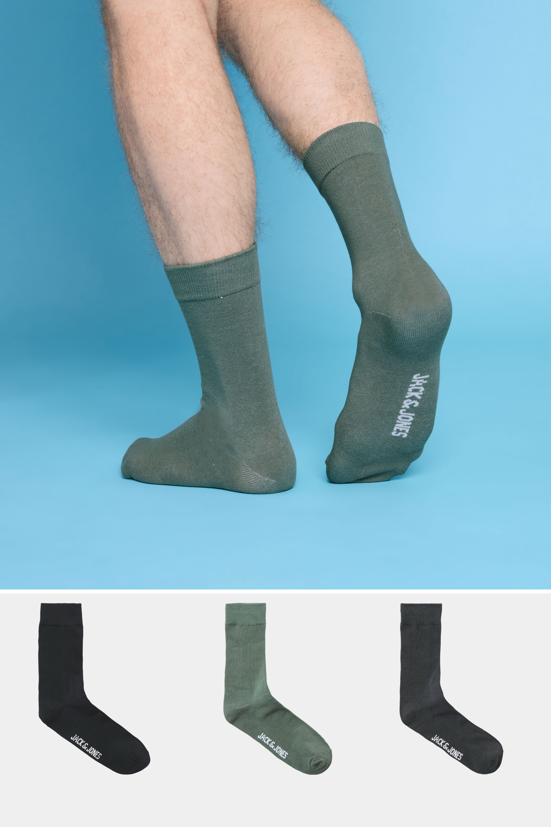 JACK & JONES 3 Pack Green & Grey Socks | BadRhino 1