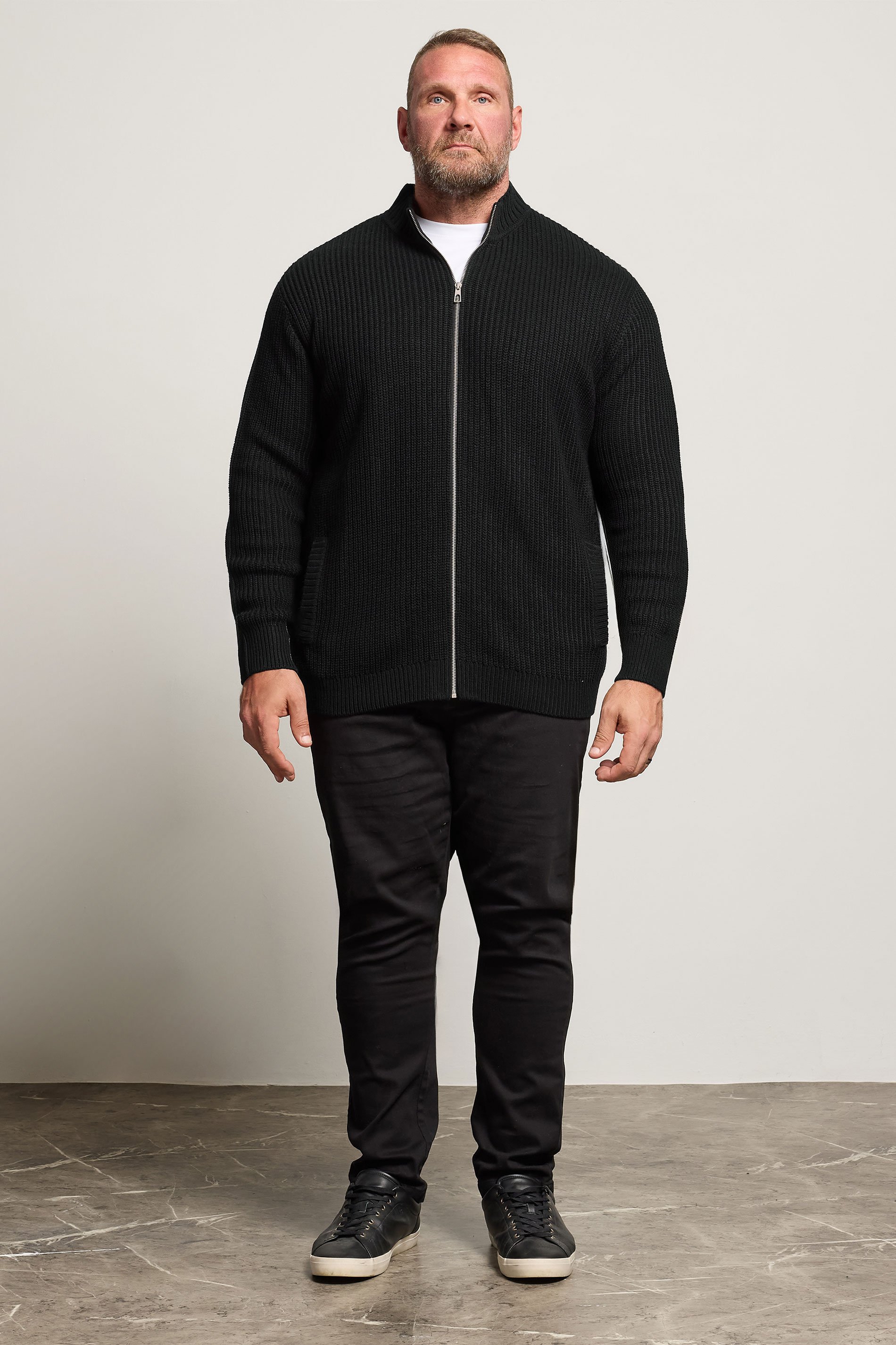 BadRhino Big & Tall Black Ribbed Zip Through Knitted Jumper | BadRhino 3