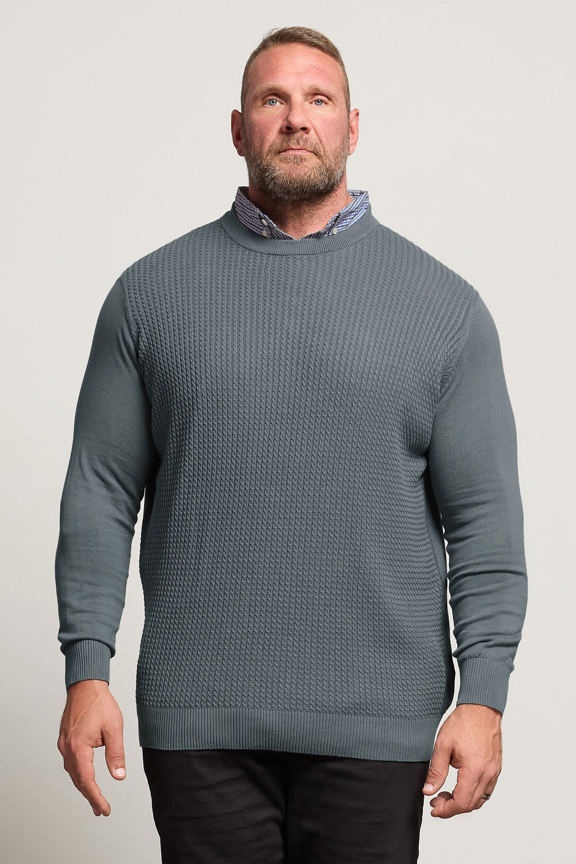 BadRhino Big & Tall Storm Blue Cable Knit Mock Shirt Jumper | BadRhino 1