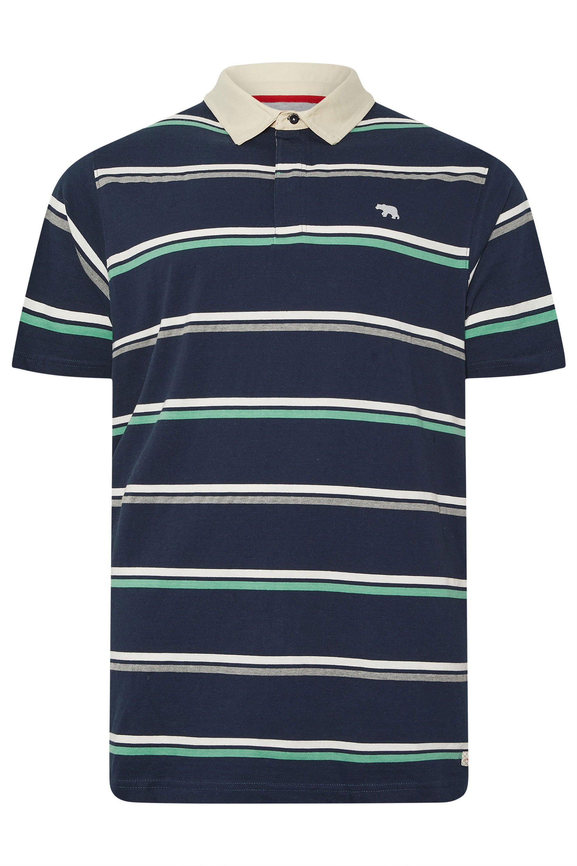 D555 Big & Tall Navy Blue Stripe Rugby Polo Shirt | BadRhino 3