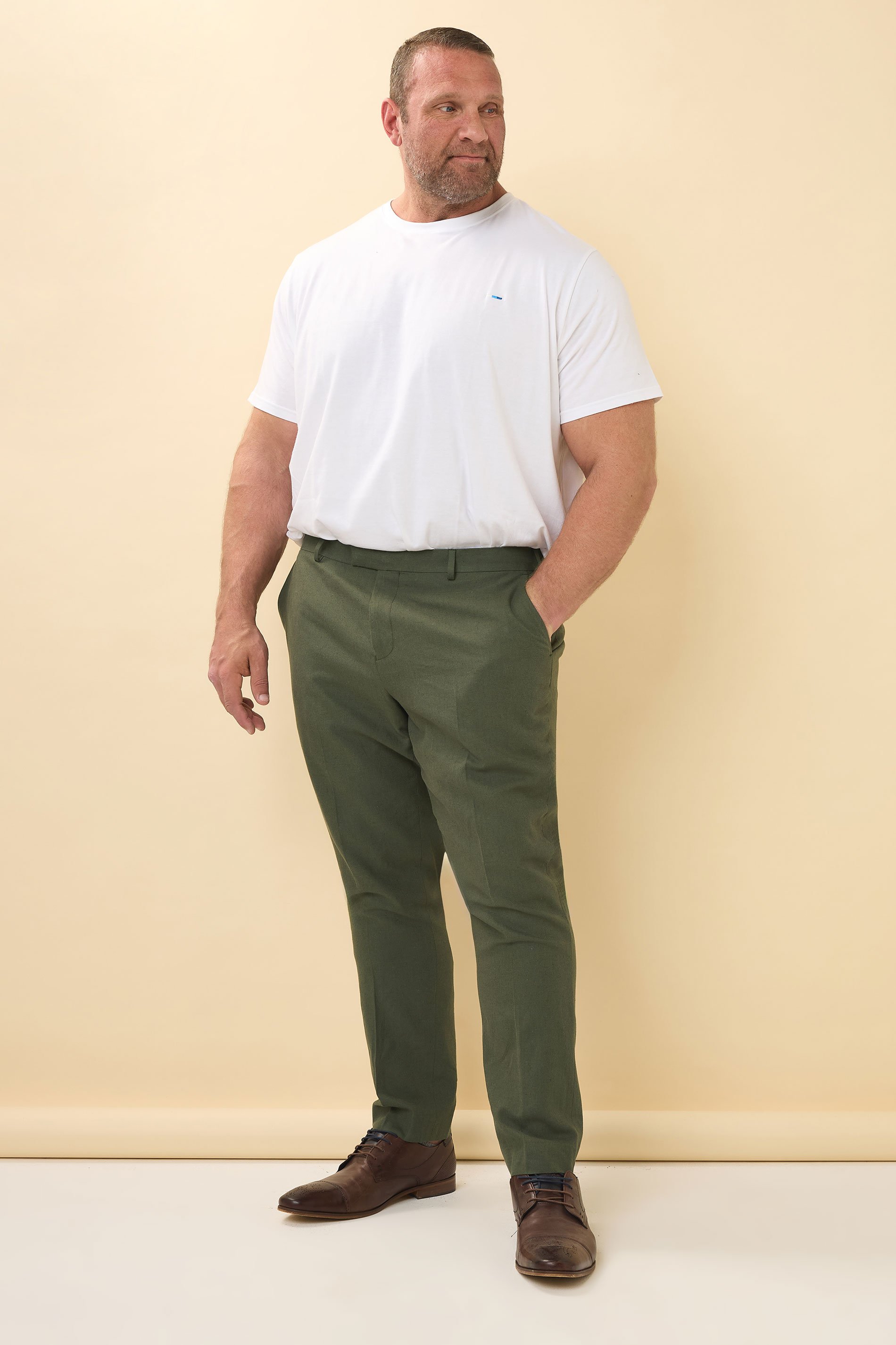 BadRhino Big & Tall Khaki Green Linen Suit Trousers | BadRhino 2