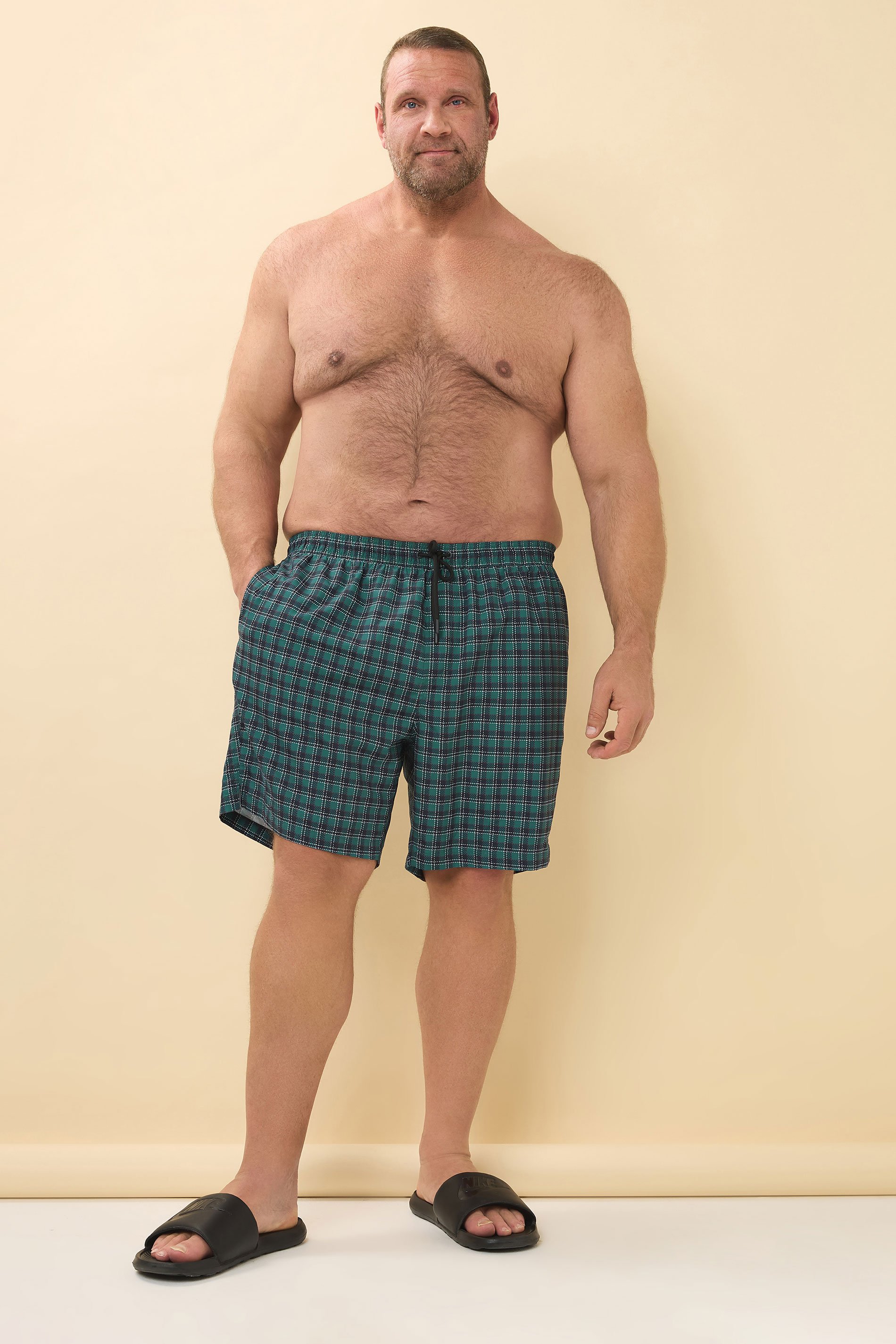 BadRhino Big & Tall Green & Navy Blue  Tartan Swim Shorts | BadRhino 3