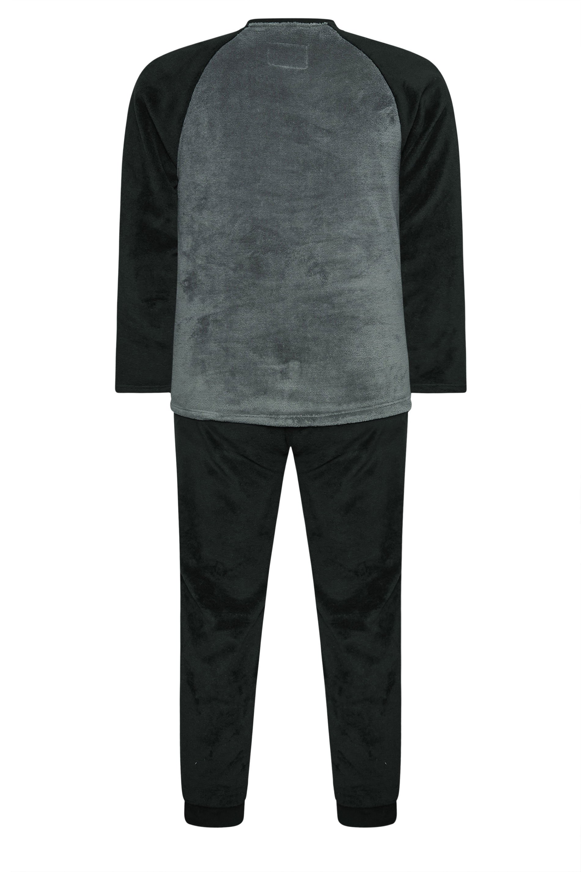 BadRhino Big & Tall Black & Grey Raglan Sleeve Fleece Pyjama Set | BadRhino 5