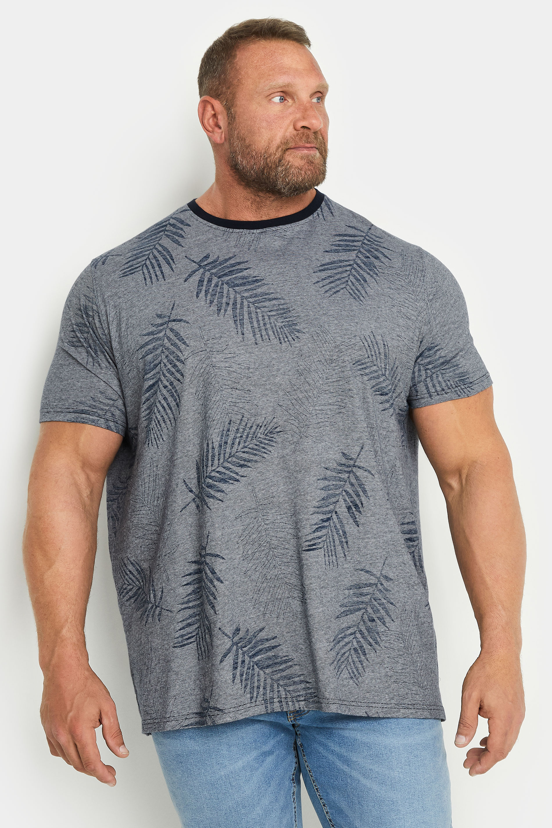 BadRhino Big & Tall Blue Leaf Print T-Shirt | BadRhino 2